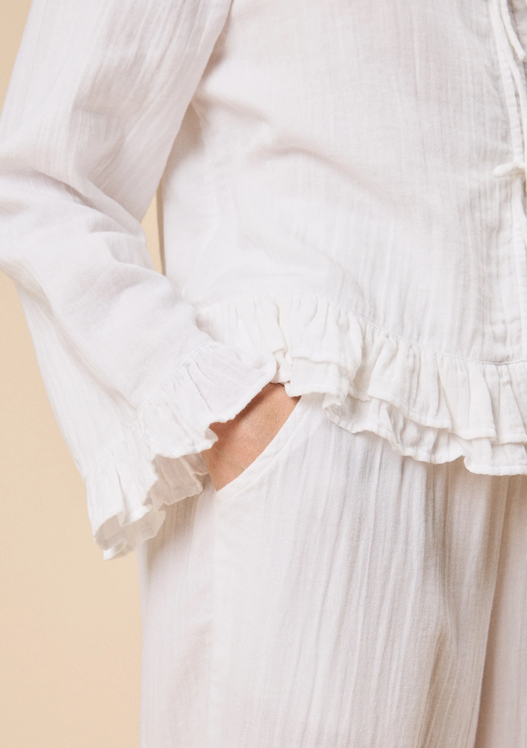 Ankle Grazer Cotton Pyjamas in White Ruffle - Image 3