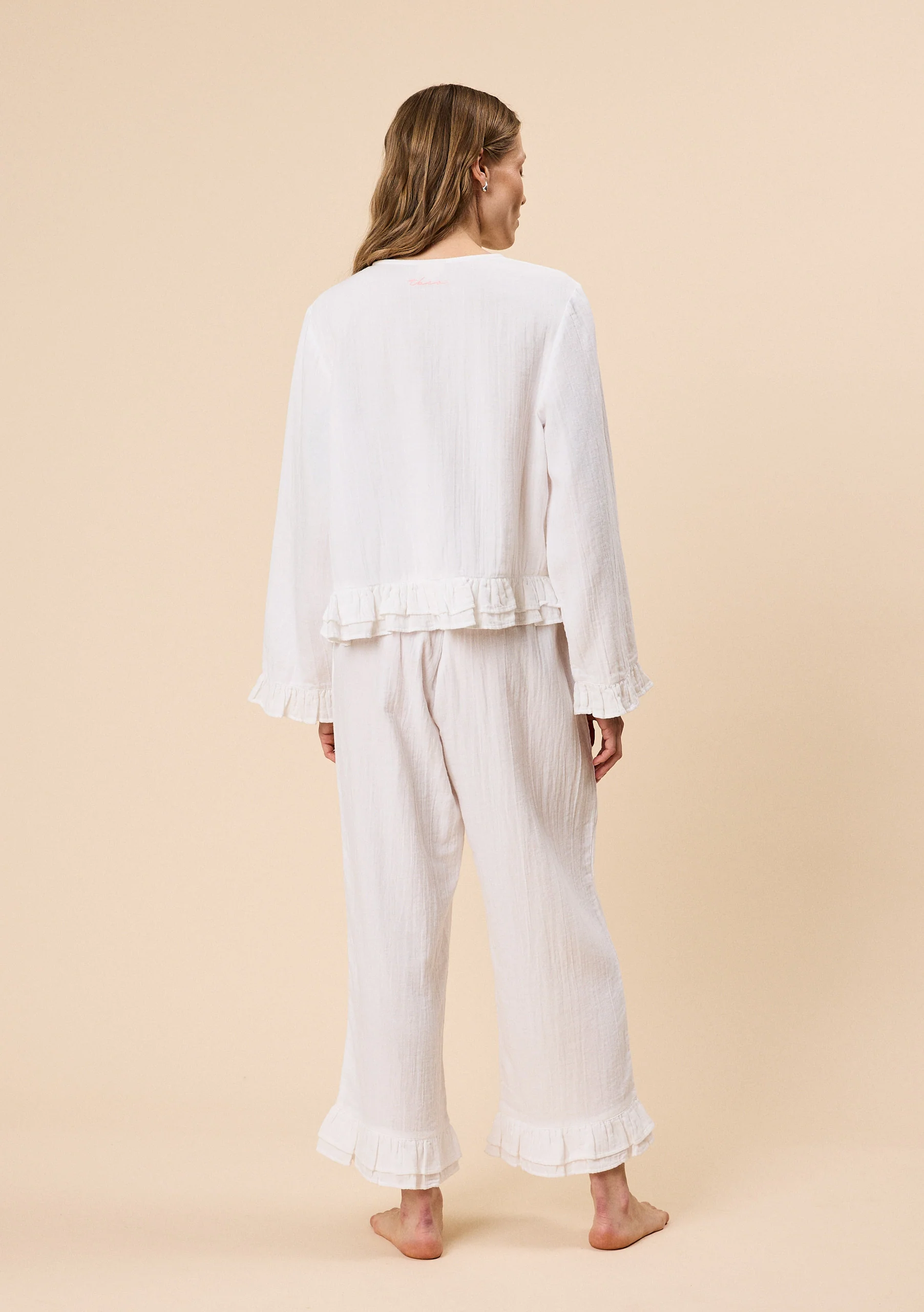 Ankle Grazer Cotton Pyjamas in White Ruffle - Image 4