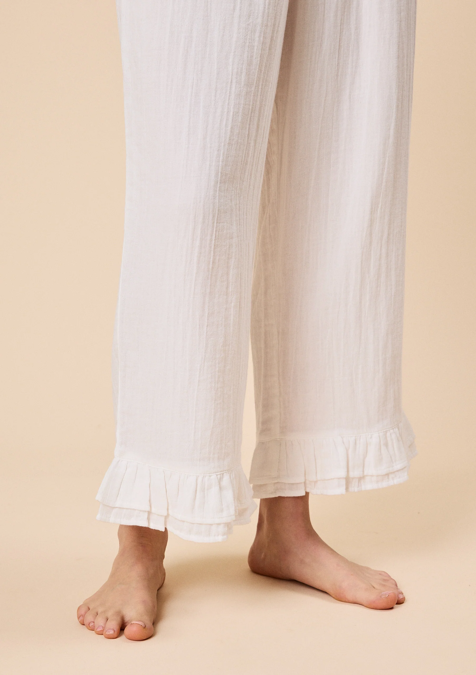 Ankle Grazer Cotton Pyjamas in White Ruffle - Image 6