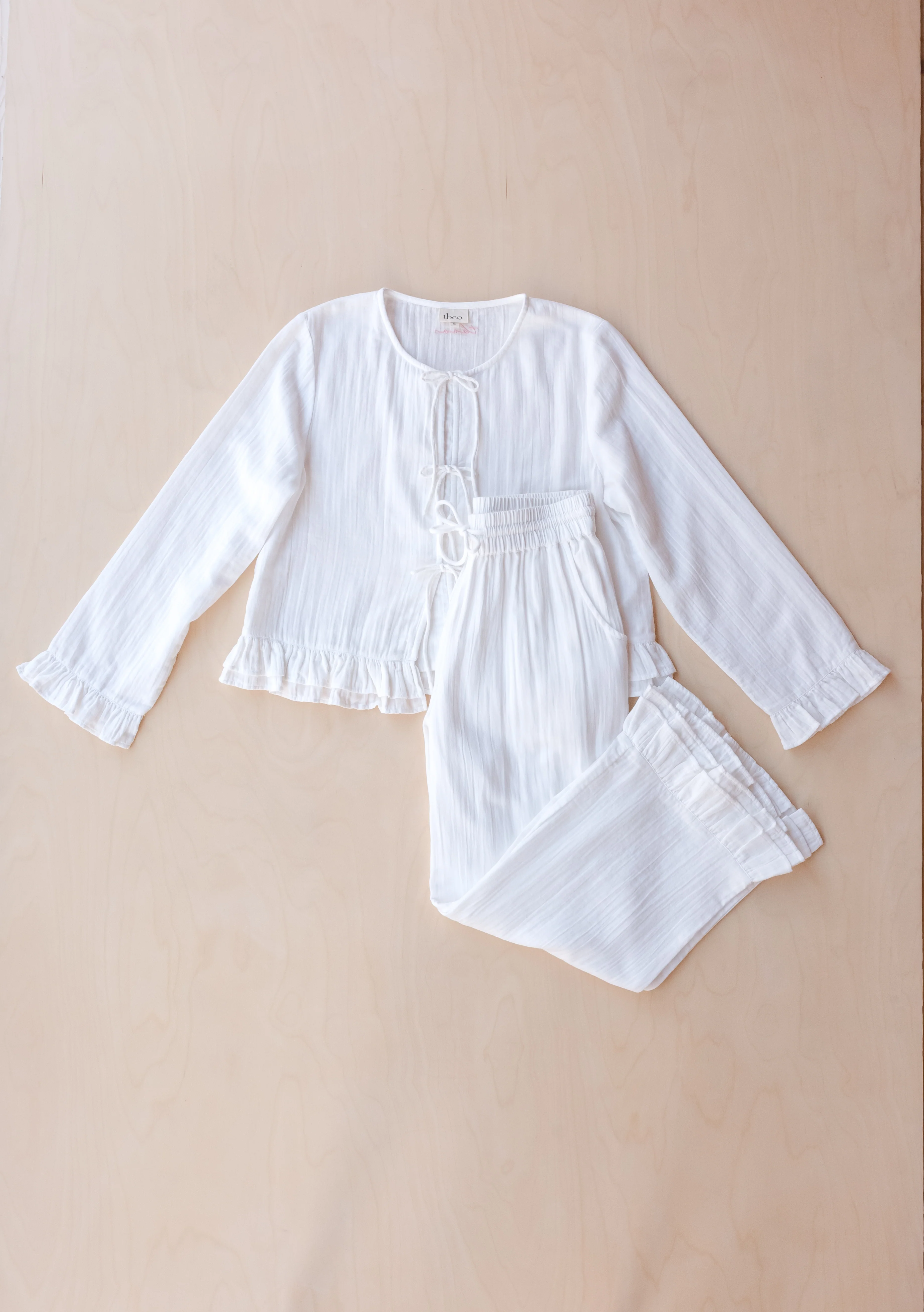 Ankle Grazer Cotton Pyjamas in White Ruffle - Image 8