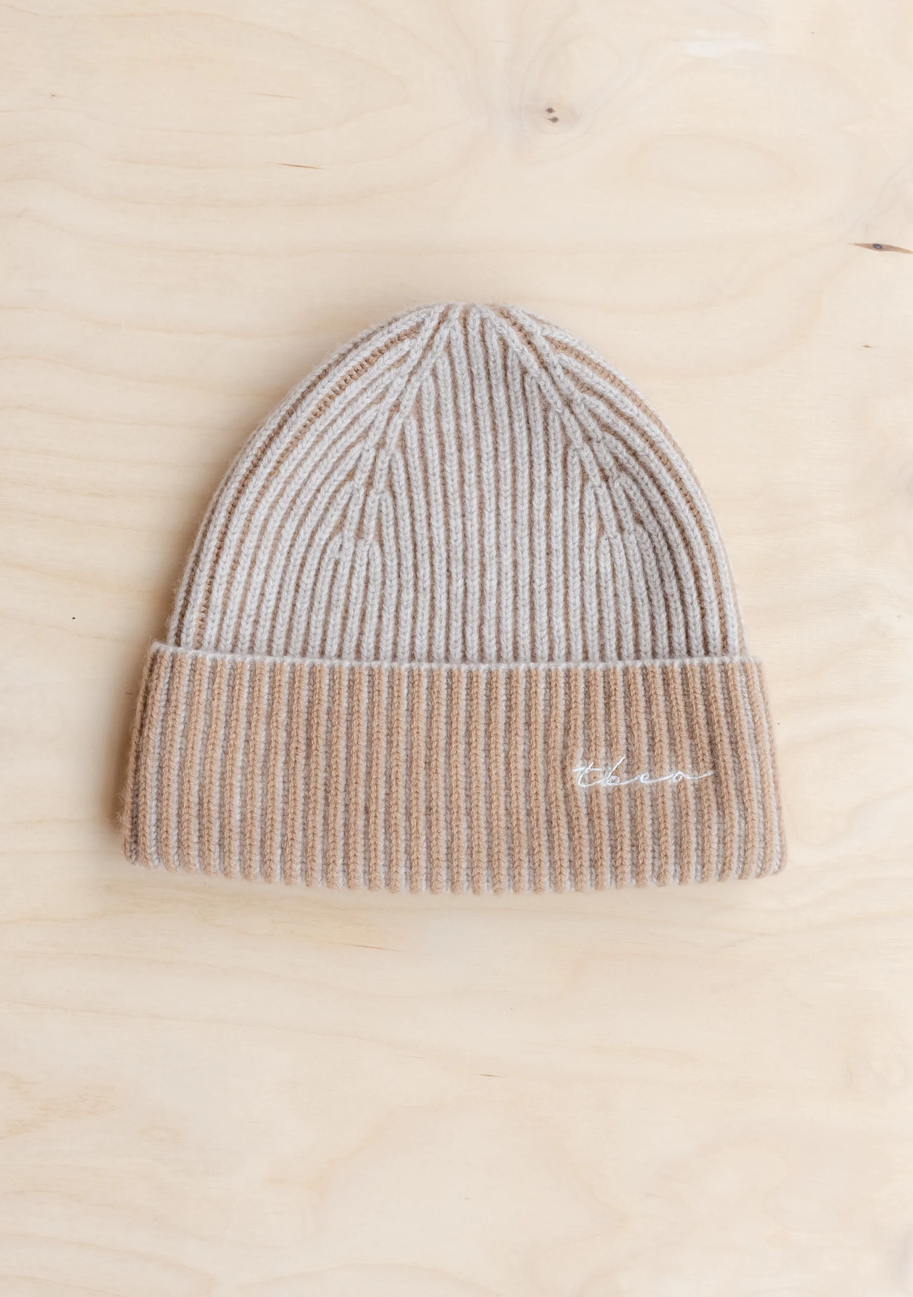 Cashmere & Merino Beanie in Oatmeal Two-Tone - Image 2