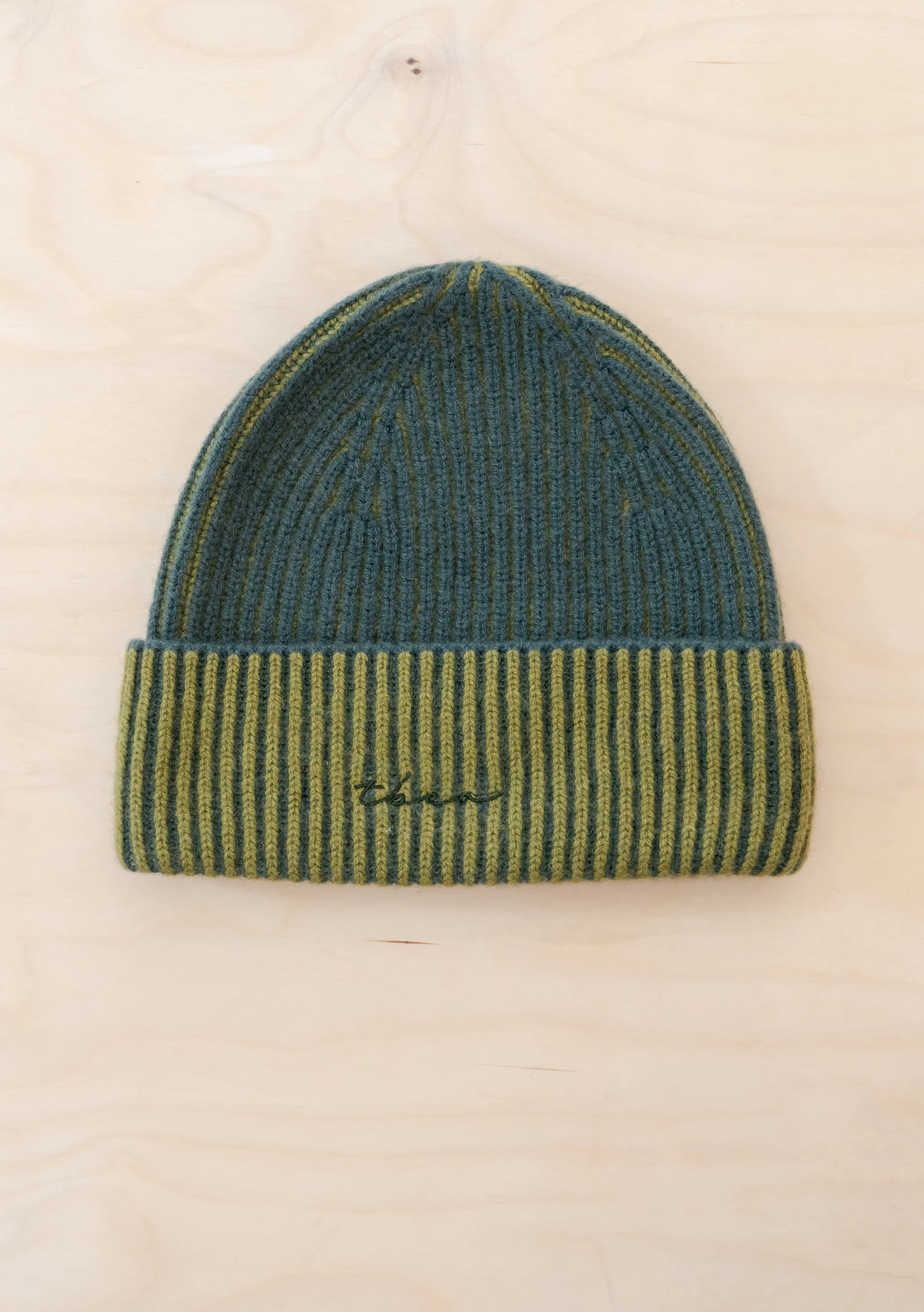 Cashmere & Merino Beanie in Olive Two-Tone - Image 2
