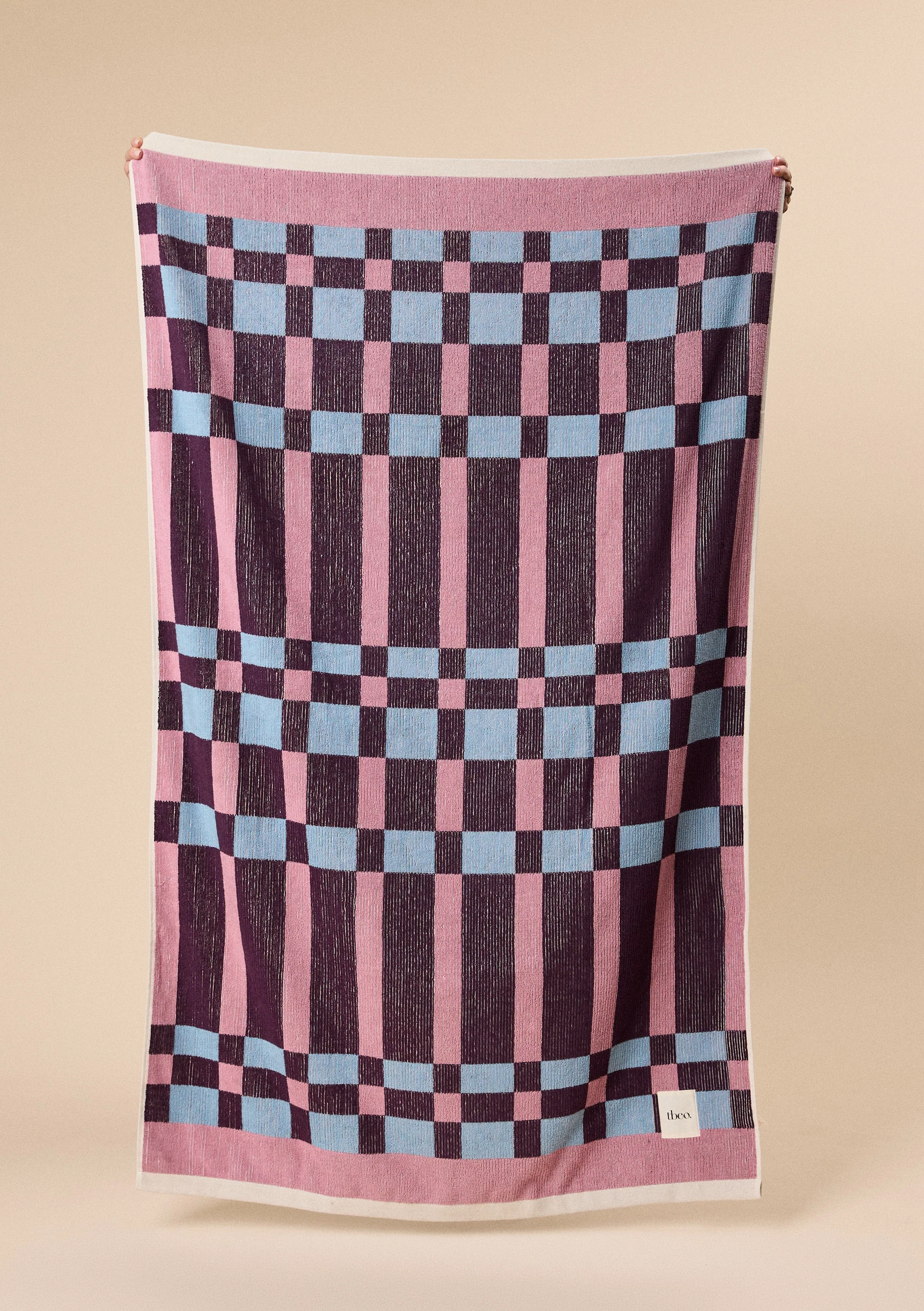 Cotton Beach Towel in Pink Cabana Check