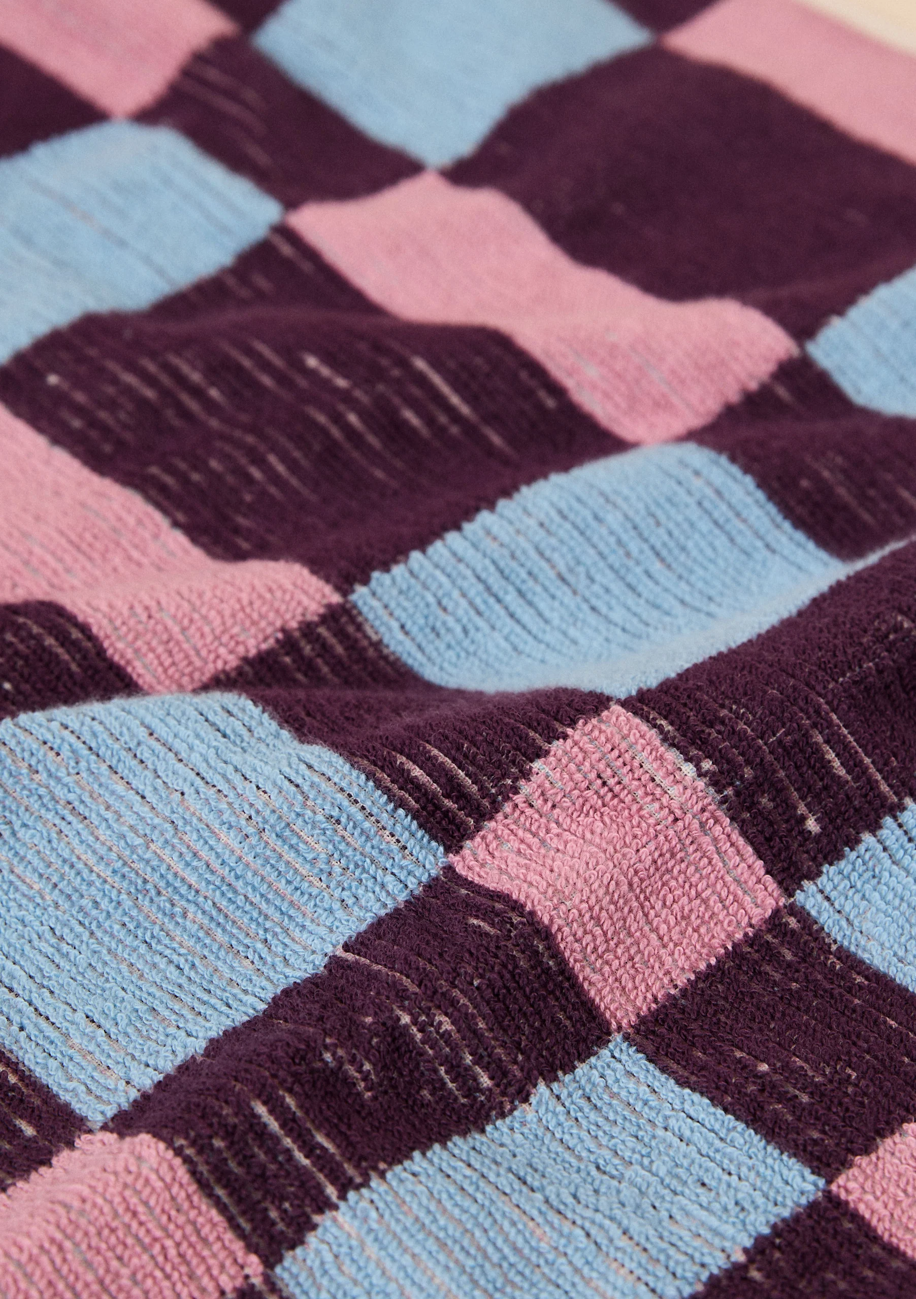 Cotton Beach Towel in Pink Cabana Check - Image 2