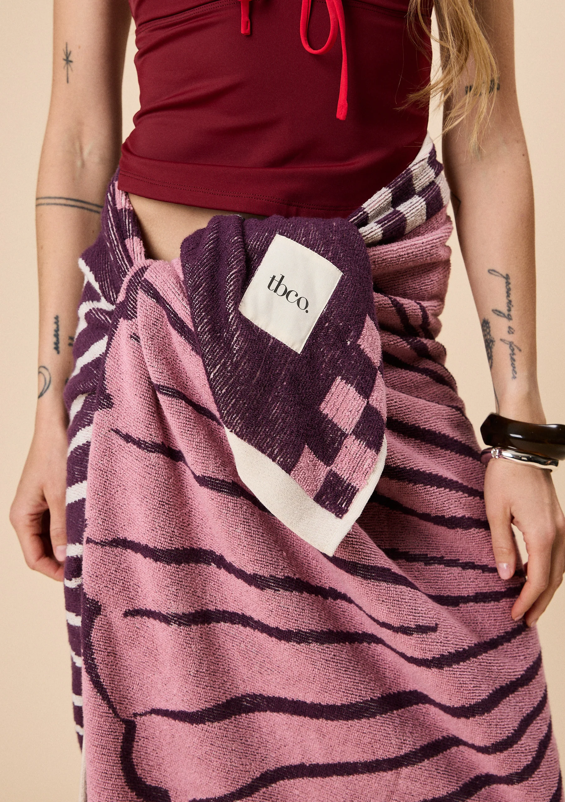 Cotton Beach Towel in Pink Shell - Image 5