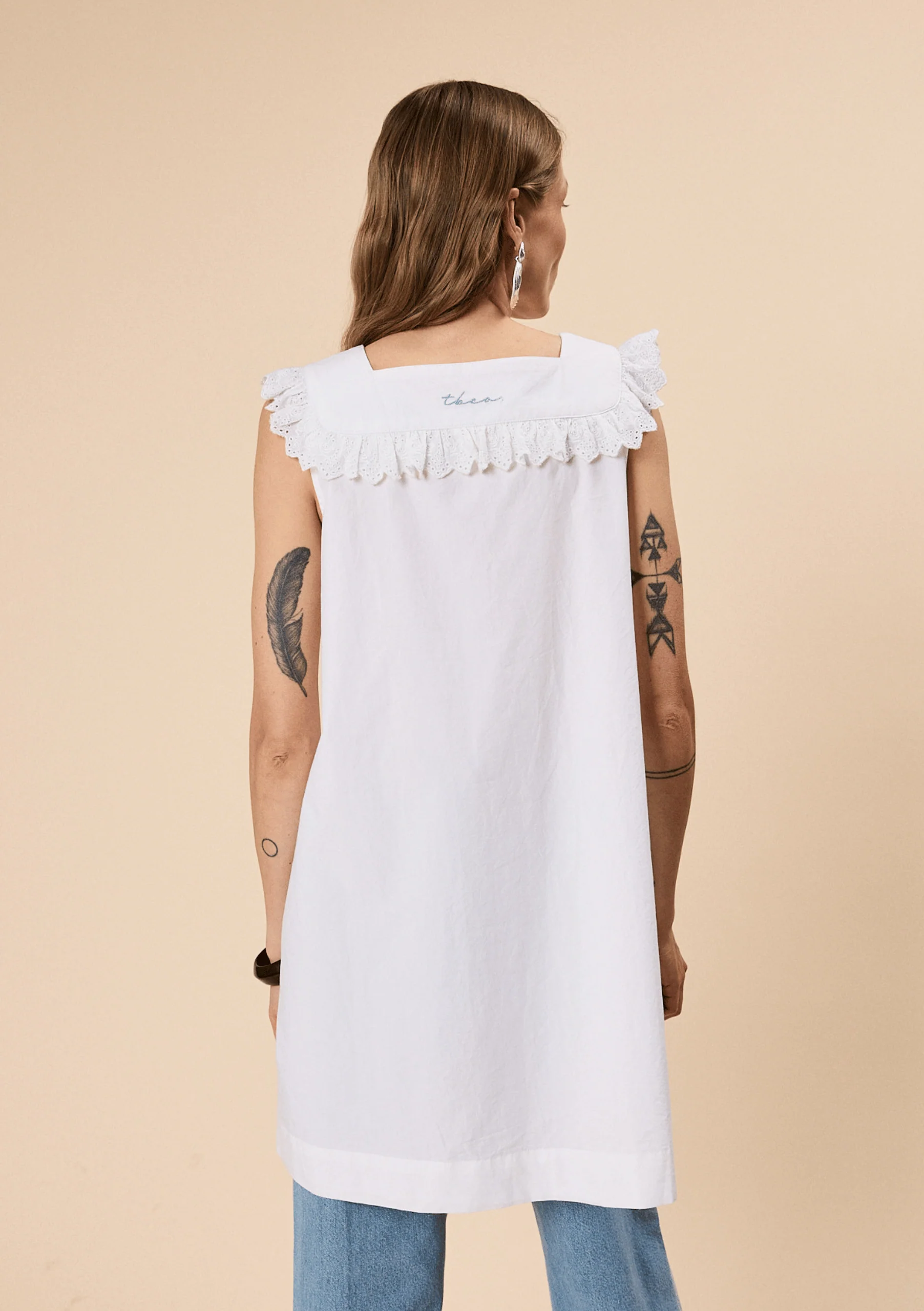 Cotton Broderie Sleeveless Dress in White - Image 5