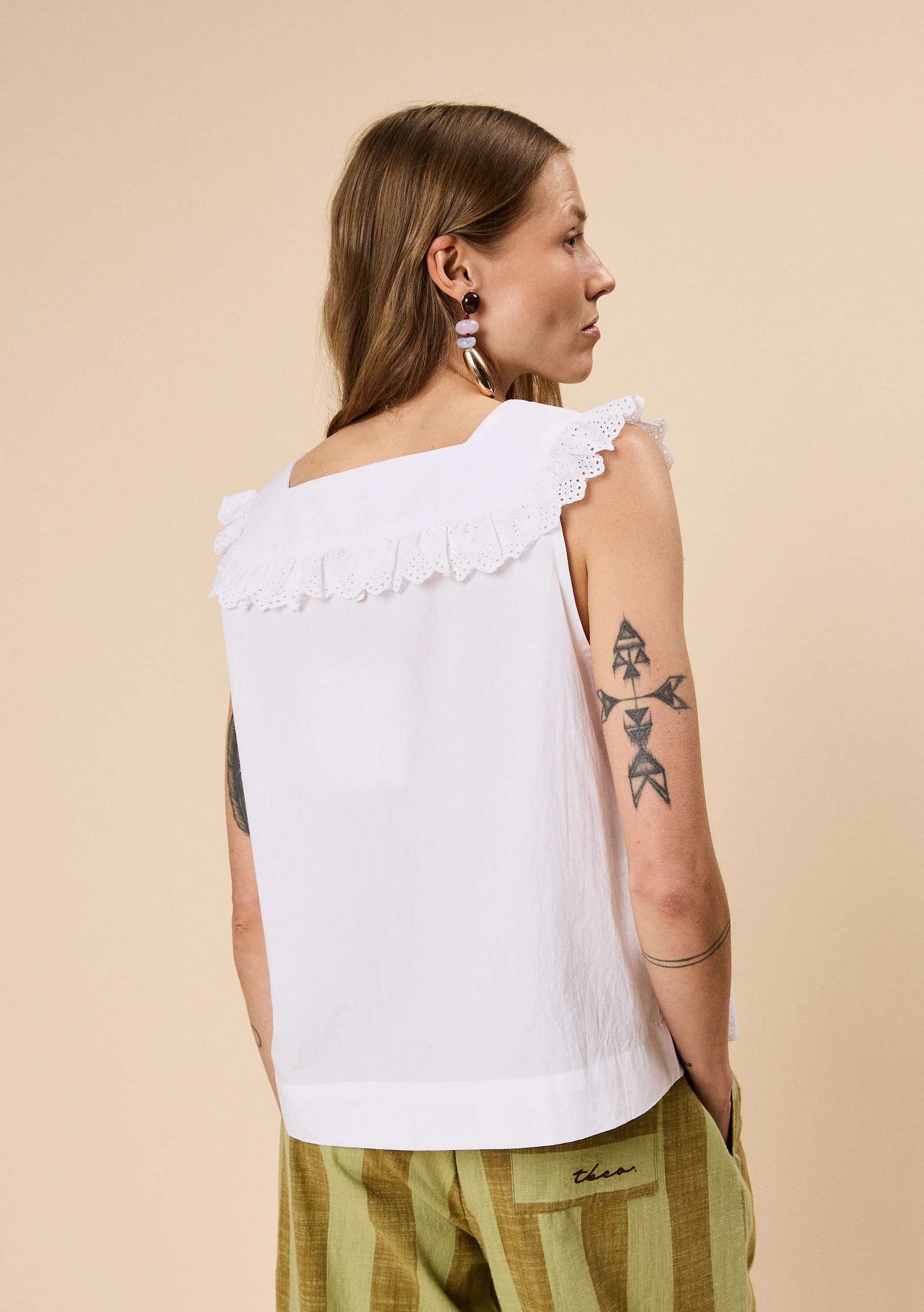 Cotton Broderie Sleeveless Top in White - Image 2