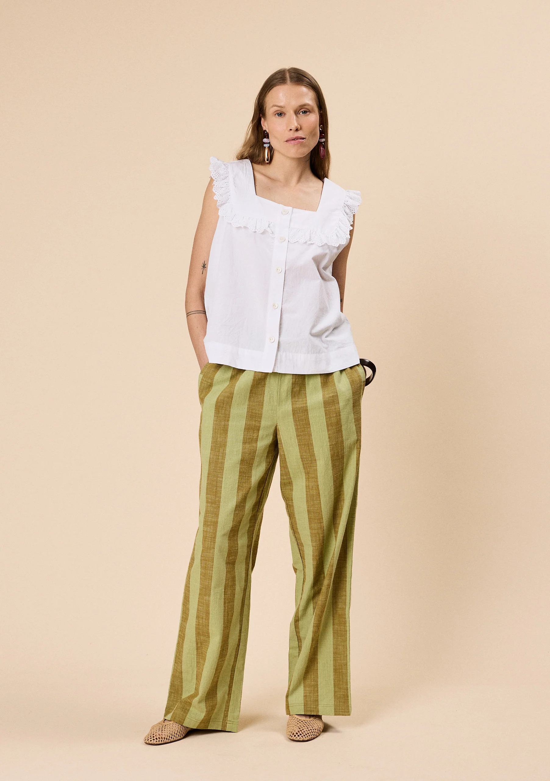 Cotton Broderie Sleeveless Top in White - Image 3