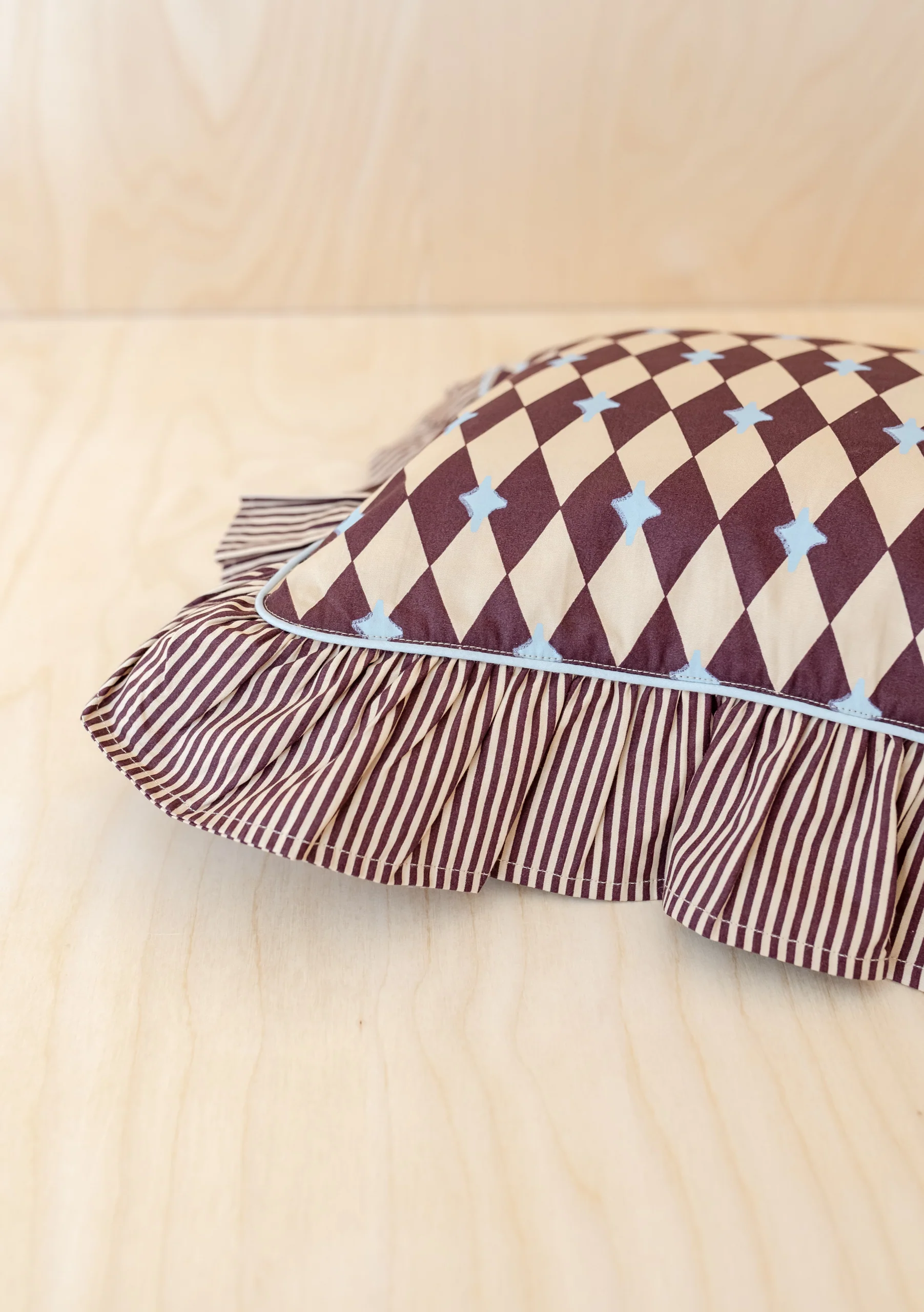 Cotton Cushion Cover in Camel Harlequin - Image 3