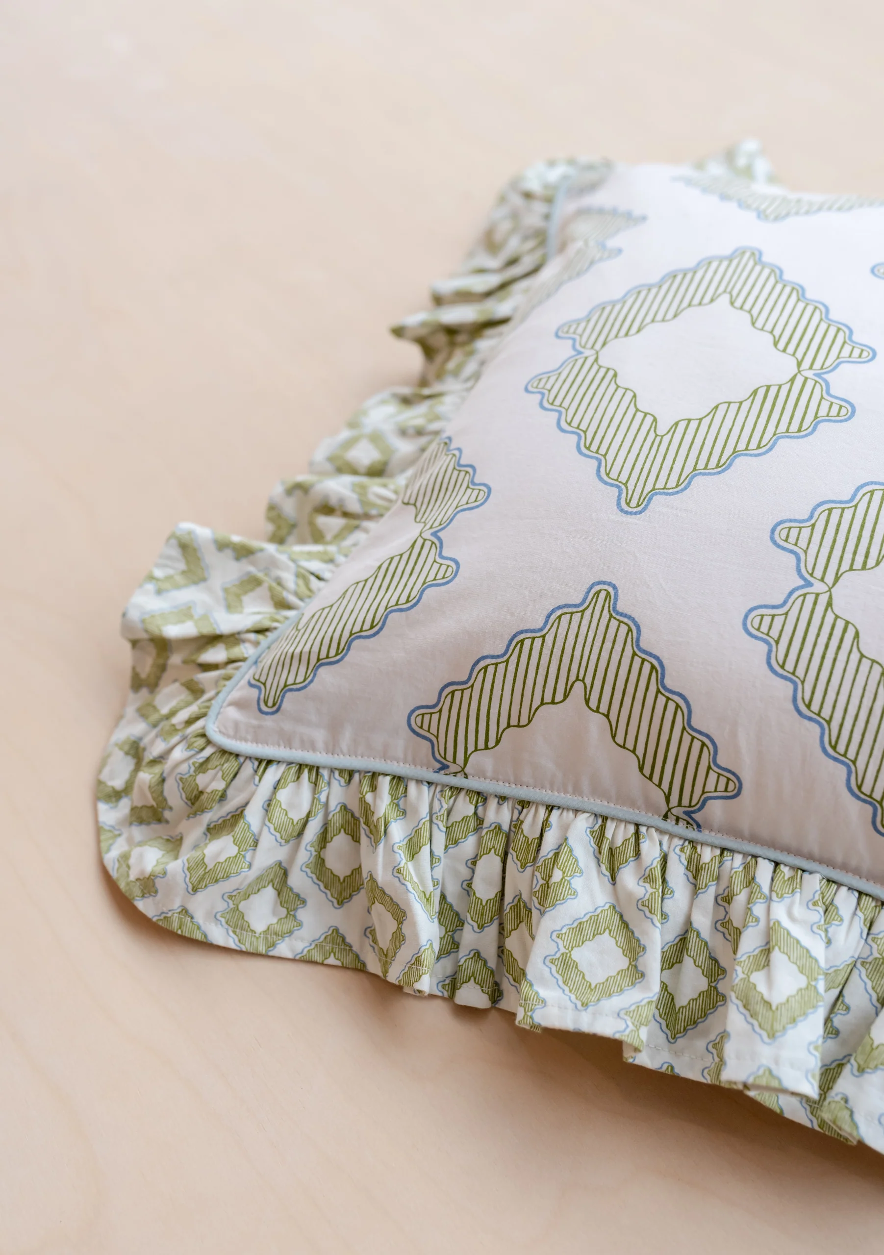 Cotton Cushion Cover in Green Diamond - Image 2