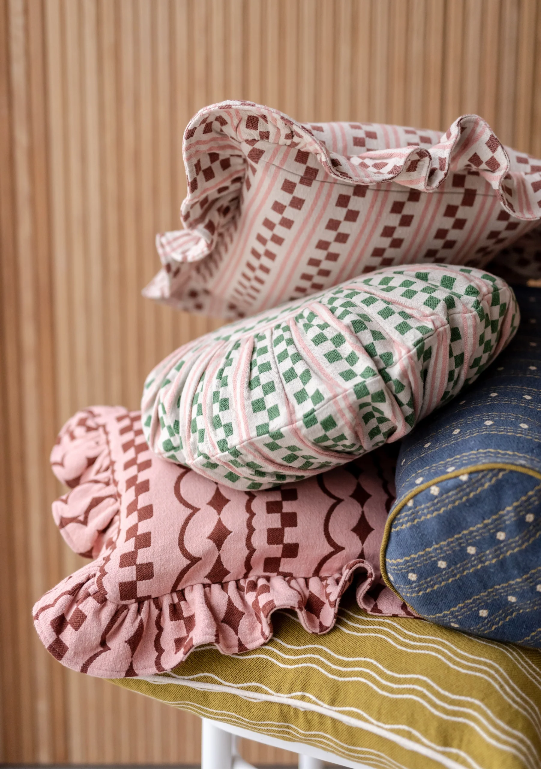 Cotton Cushion Cover in Green Stripe - Image 4