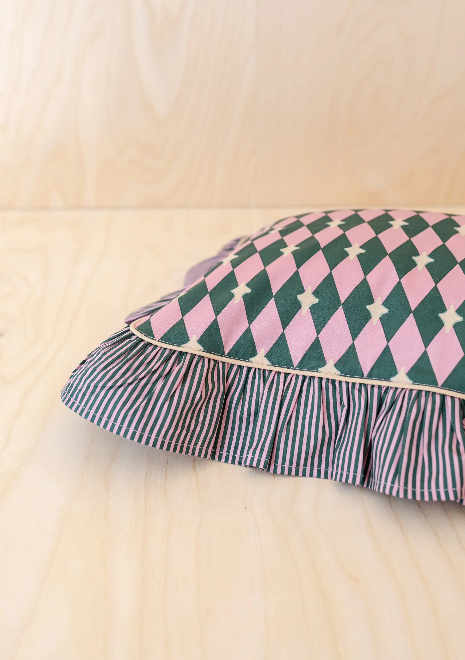 Cotton Cushion Cover in Pink Harlequin - Image 3