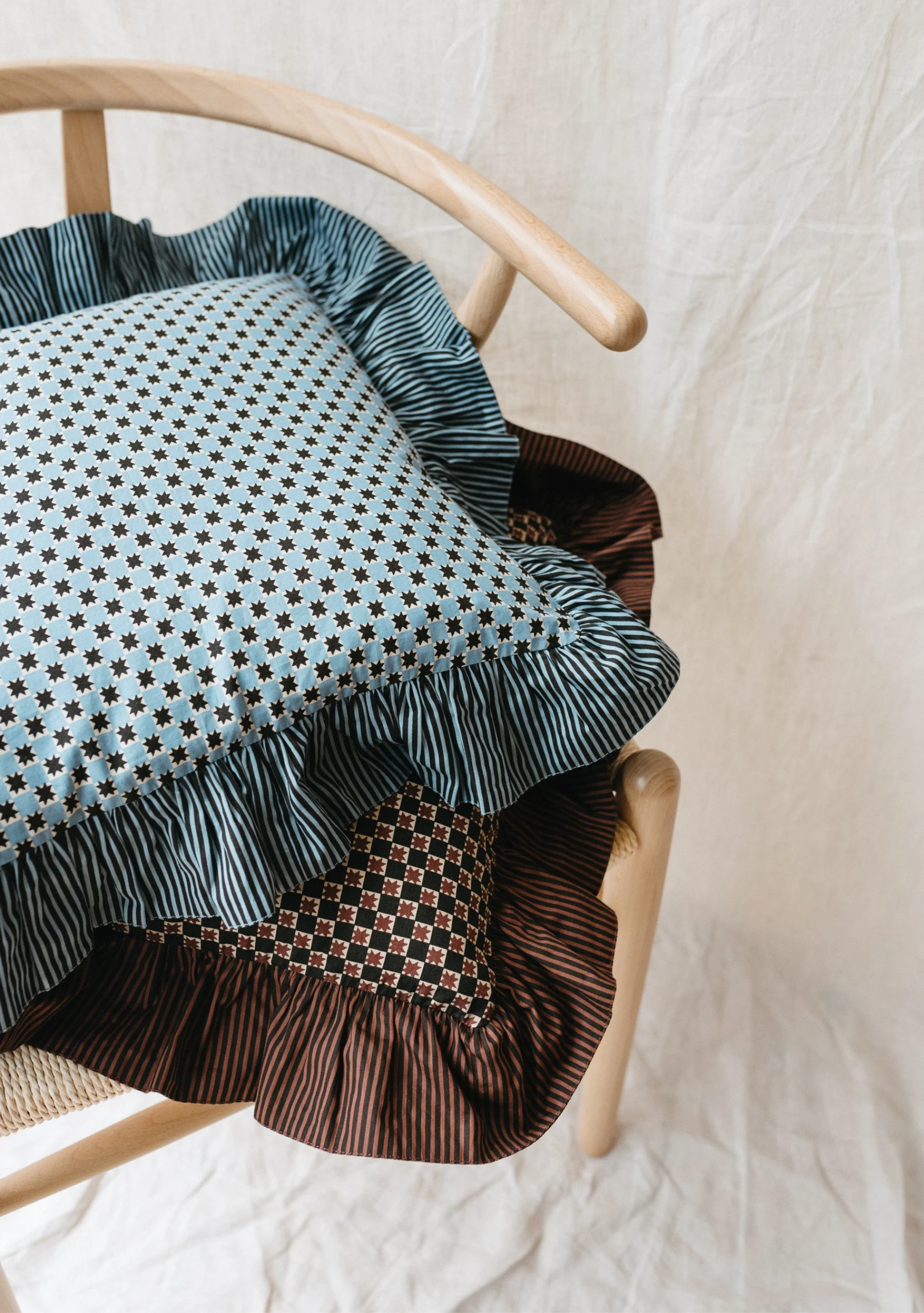 Cotton Cushion Cover in Reversible Blue Celestial Stripe - Image 3