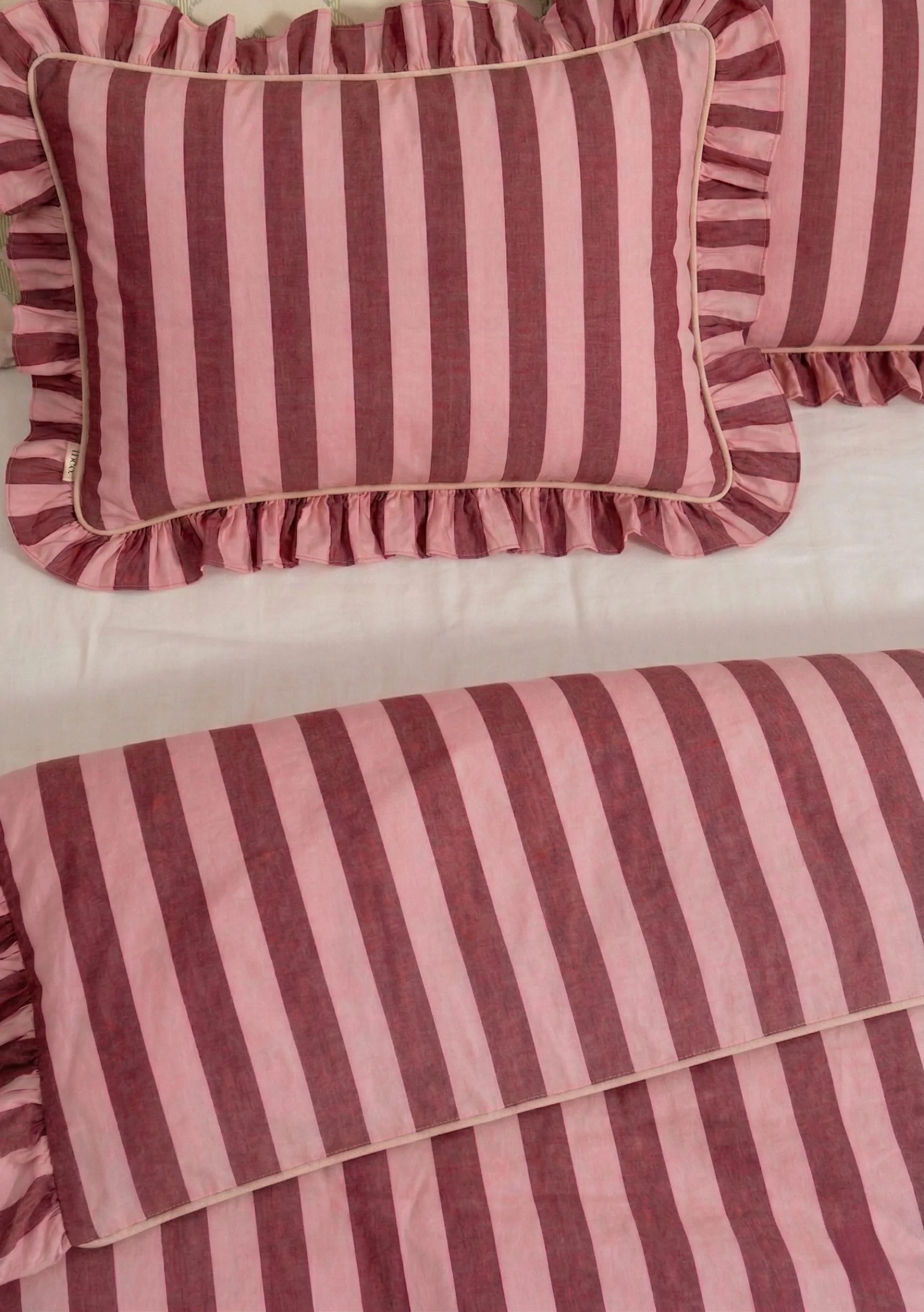 100% Cotton Bedding in Pink & Burgundy Stripe - Image 3