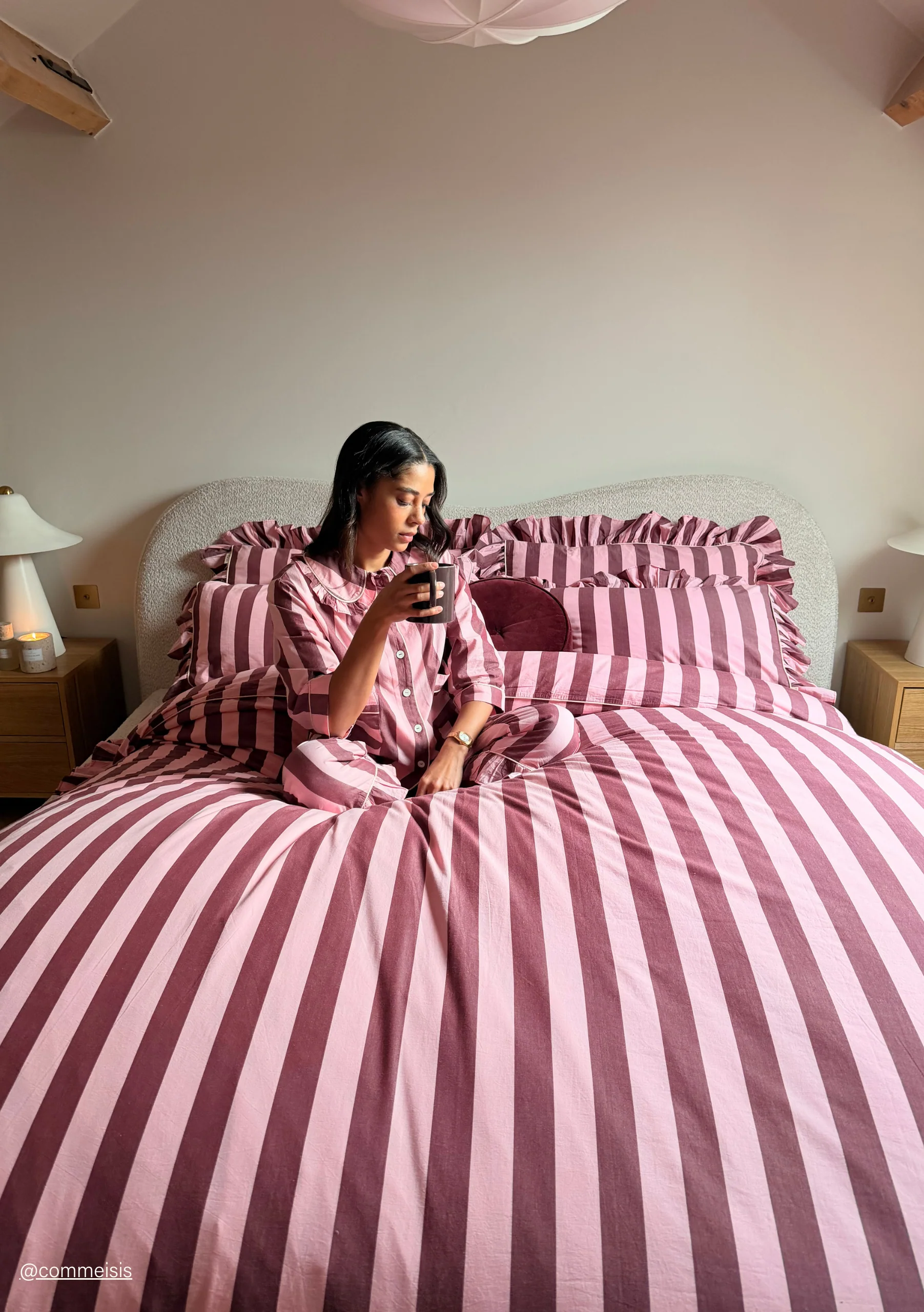 100% Cotton Bedding in Pink & Burgundy Stripe - Image 4