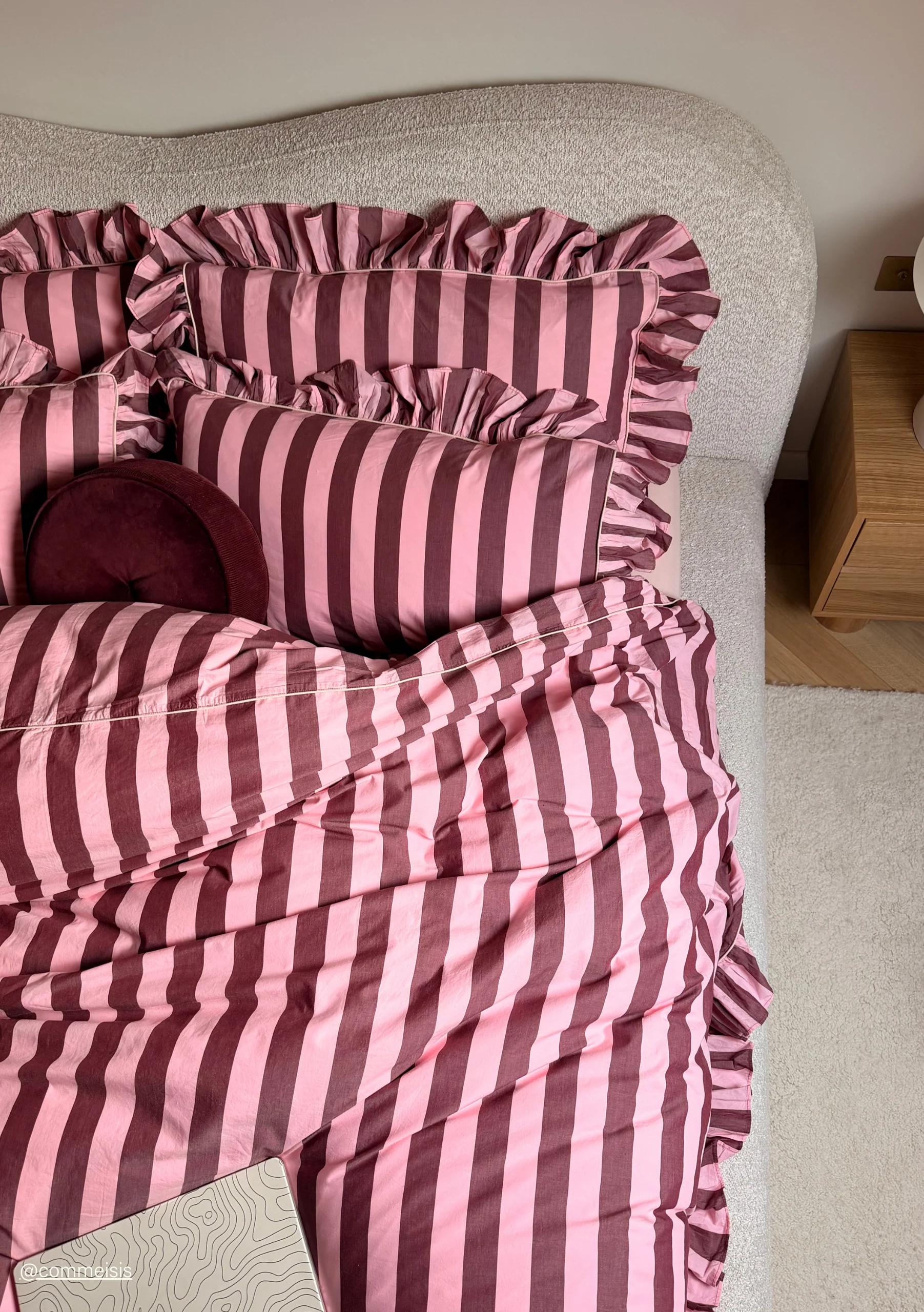 100% Cotton Bedding in Pink & Burgundy Stripe - Image 5