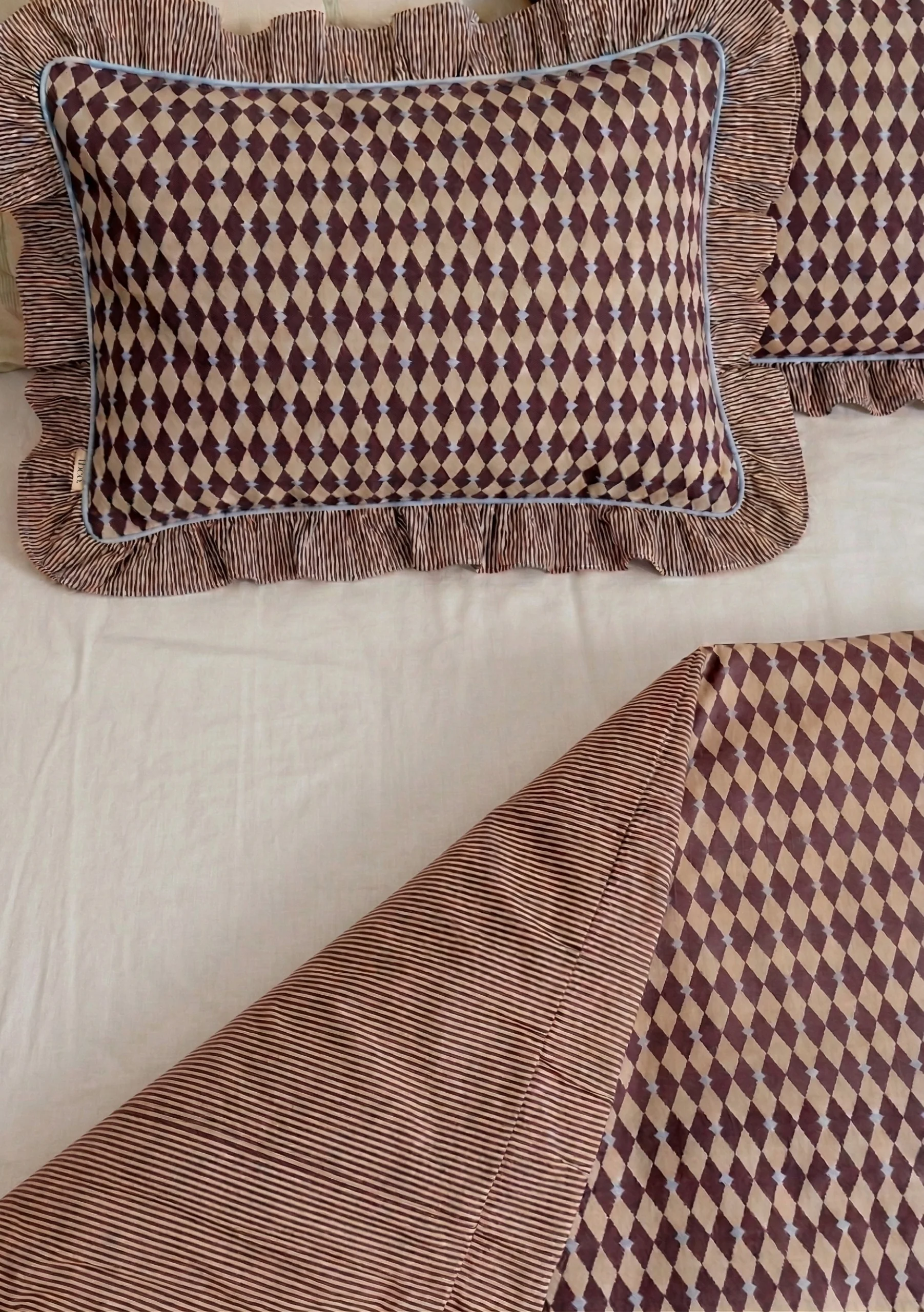 100% Cotton Bedding in Camel Harlequin - Image 3