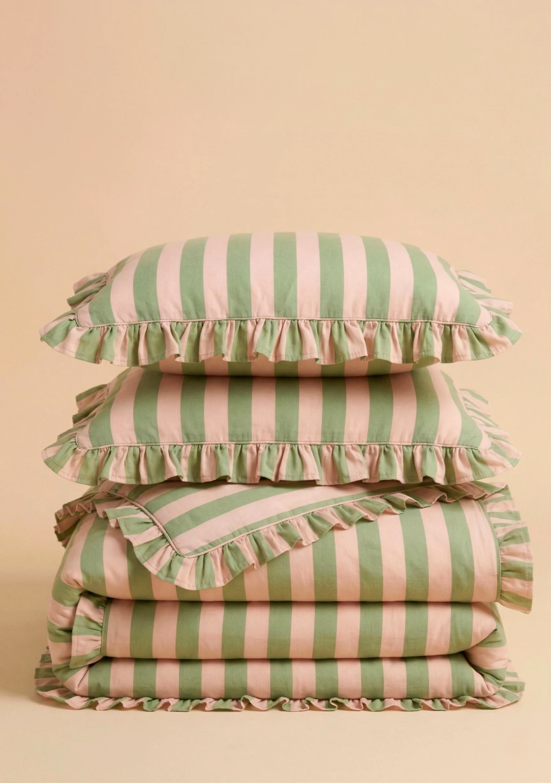 Pair of Cotton Pillowcases in Green Stripe - Image 4