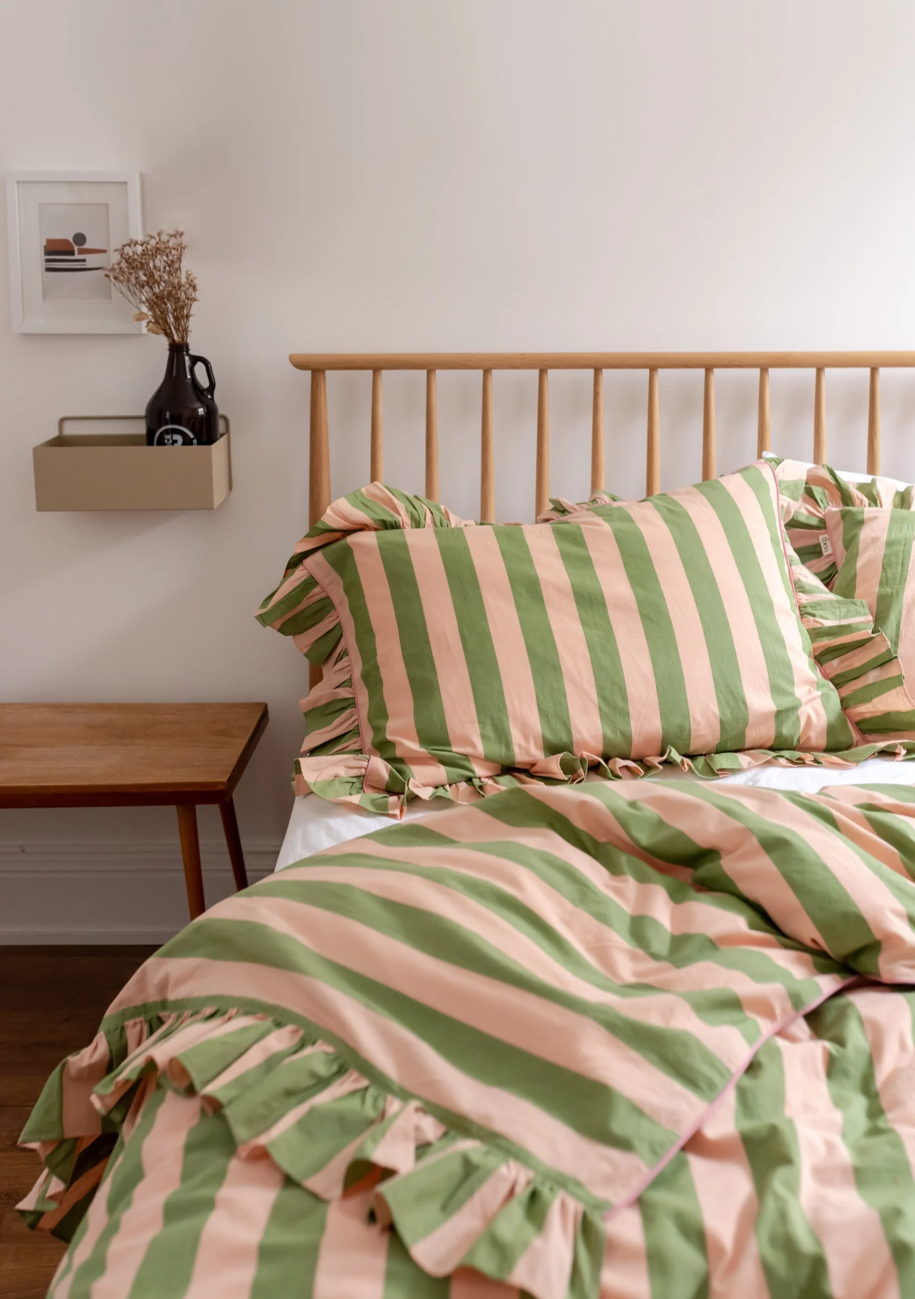 100% Cotton Bedding in Green Stripe - Image 4