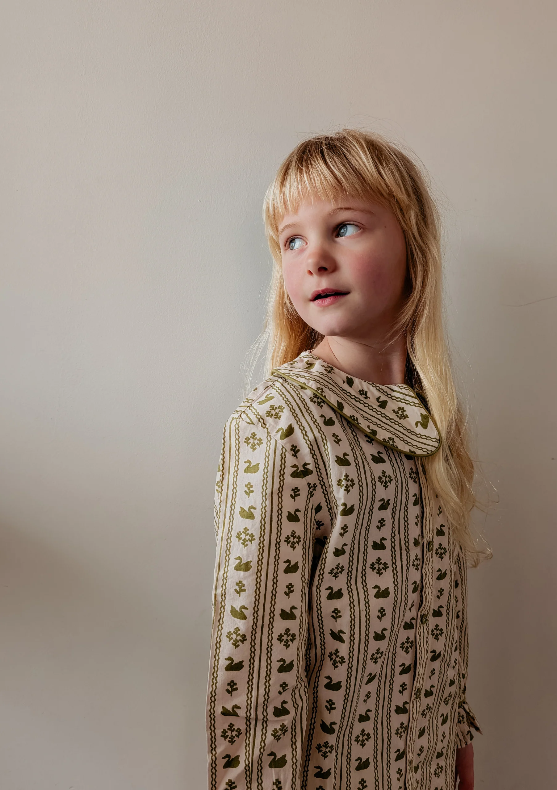 Cotton Kids Pyjamas in Olive Swan - Image 4
