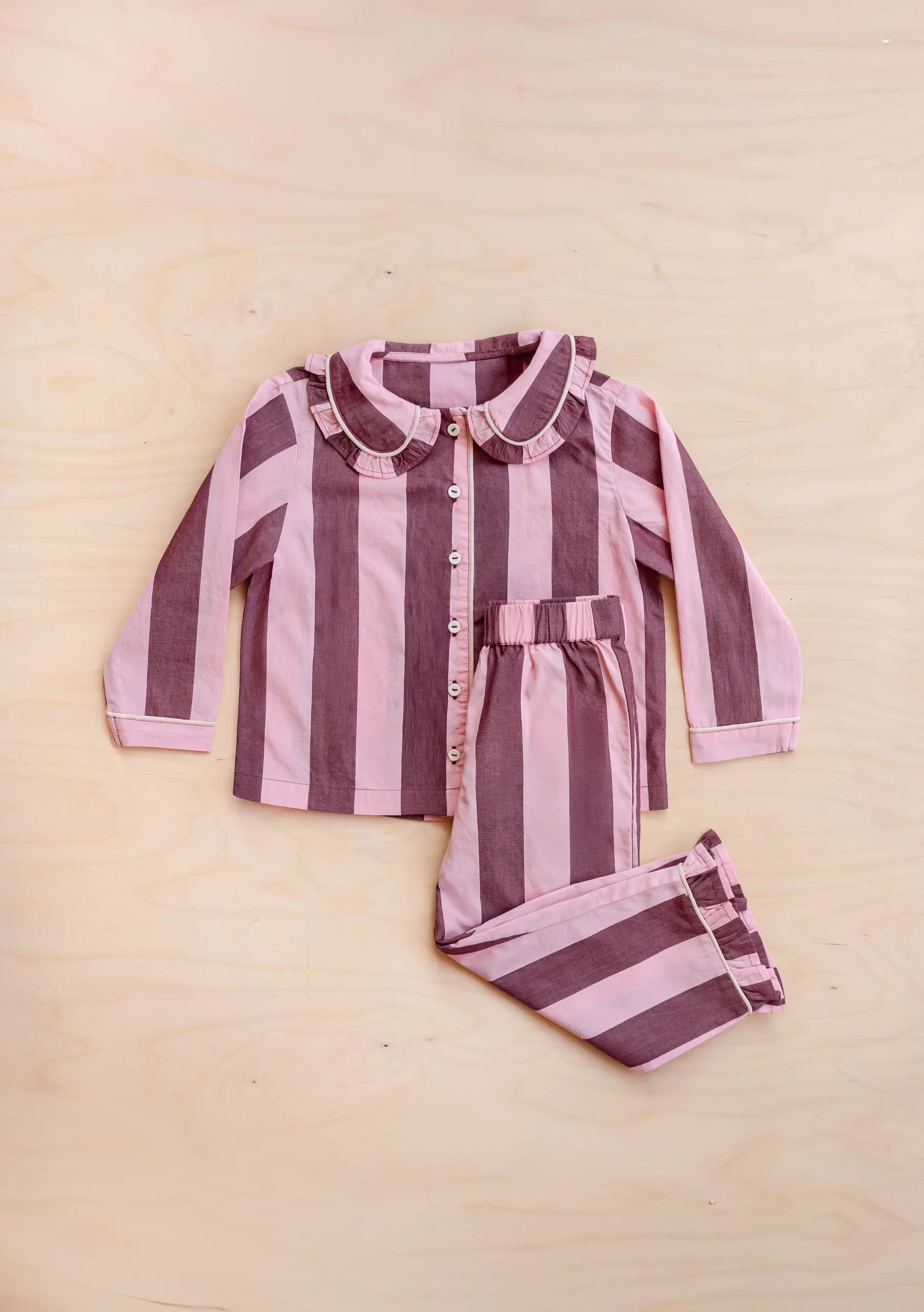 Cotton Kids Pyjamas in Pink & Burgundy Stripe - Image 3