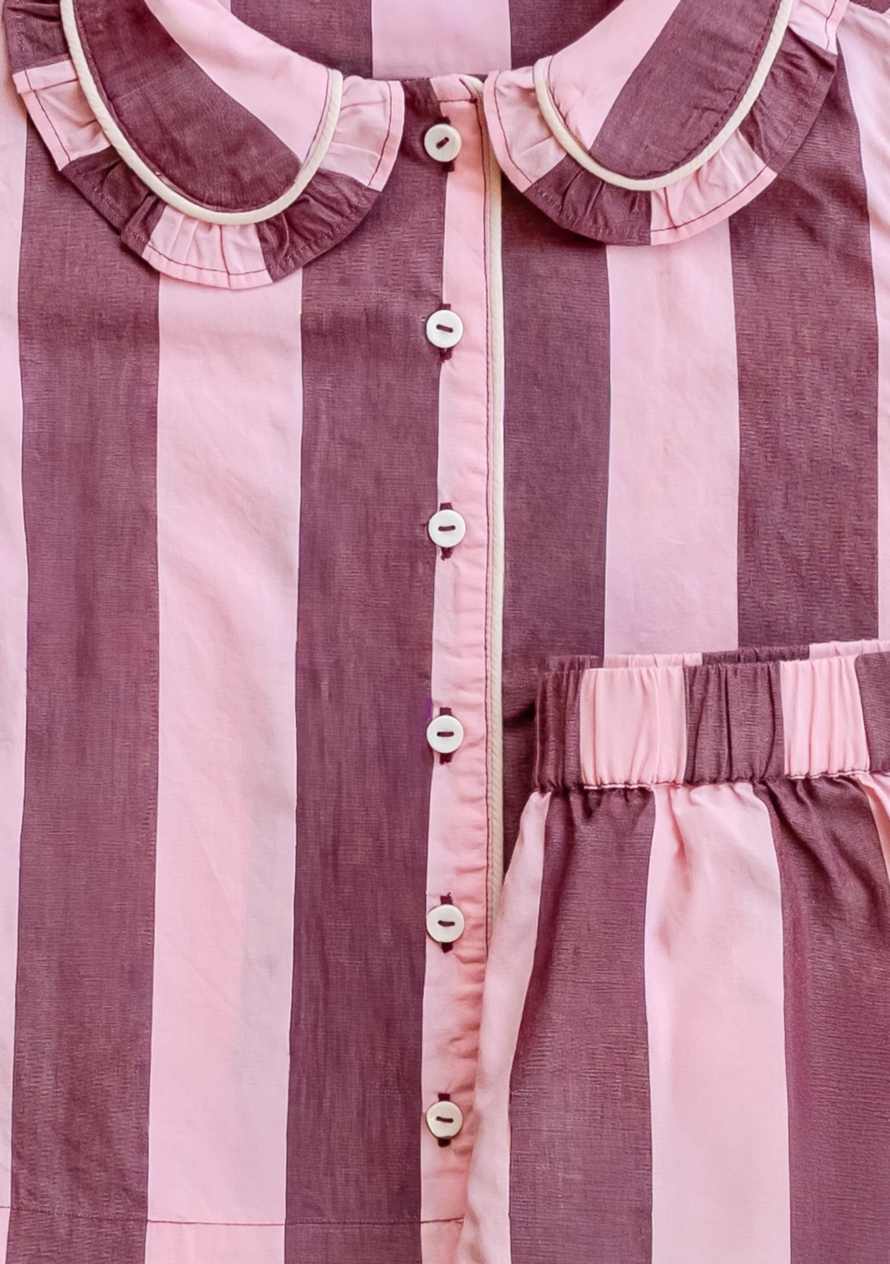 Cotton Kids Pyjamas in Pink & Burgundy Stripe - Image 4