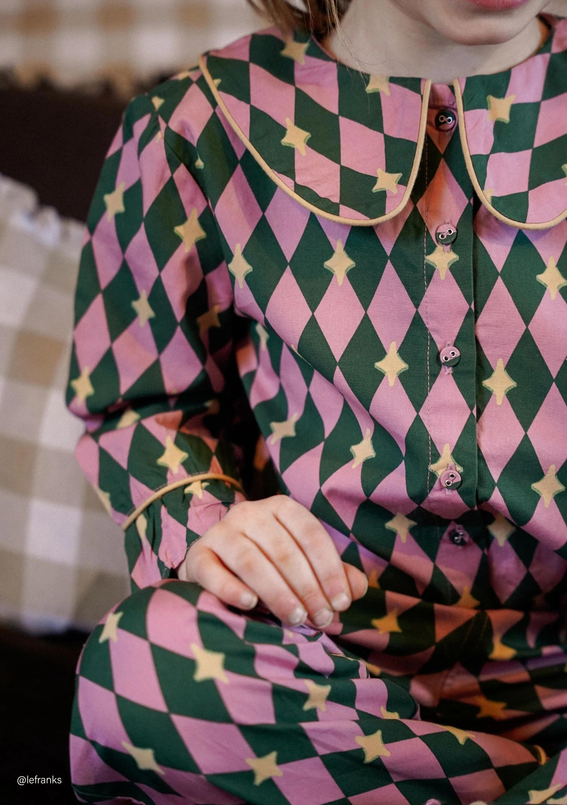 Cotton Kids Pyjamas in Pink Harlequin - Image 3