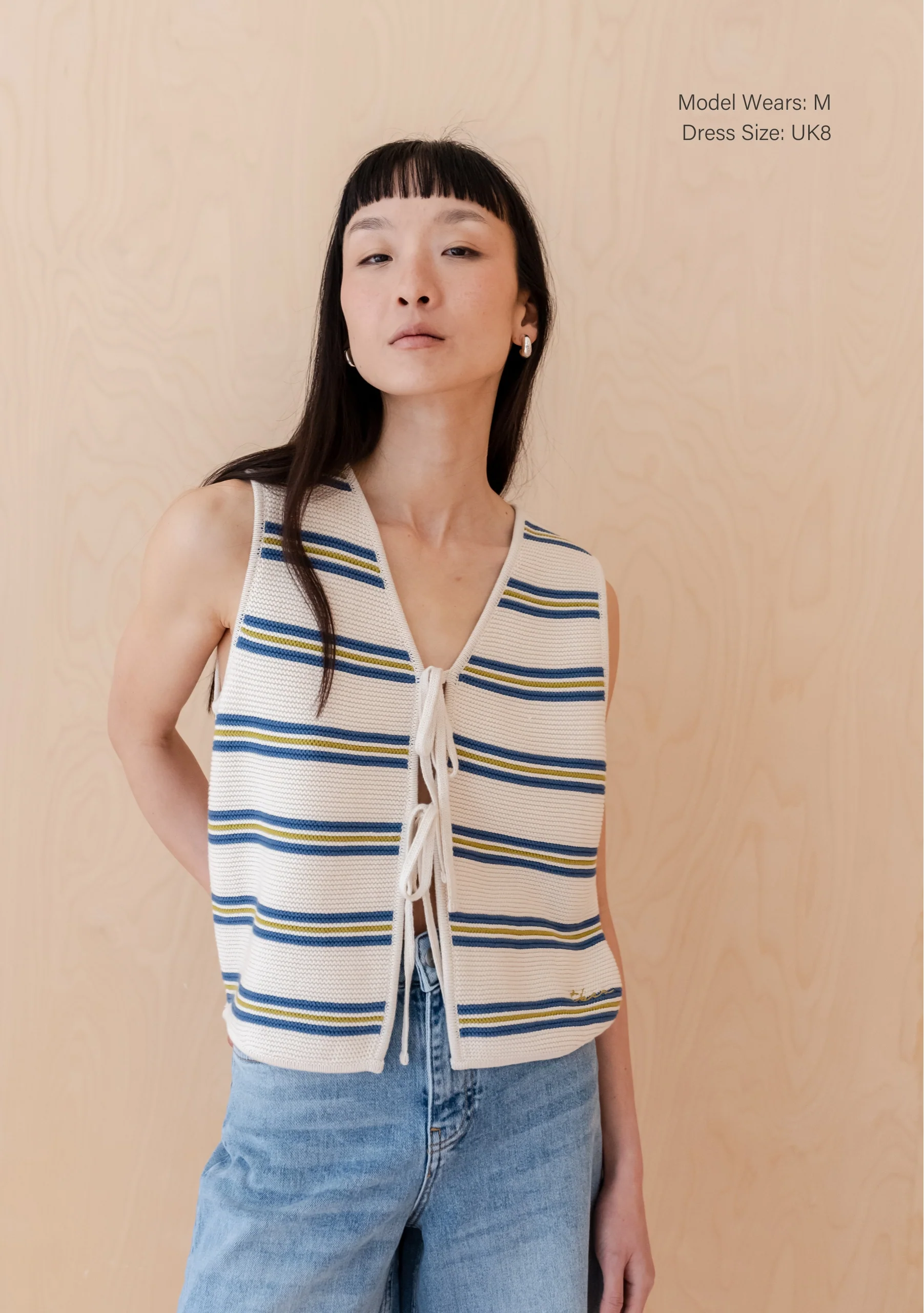 Cotton Knitted Vest in Blue Stripe - Image 3