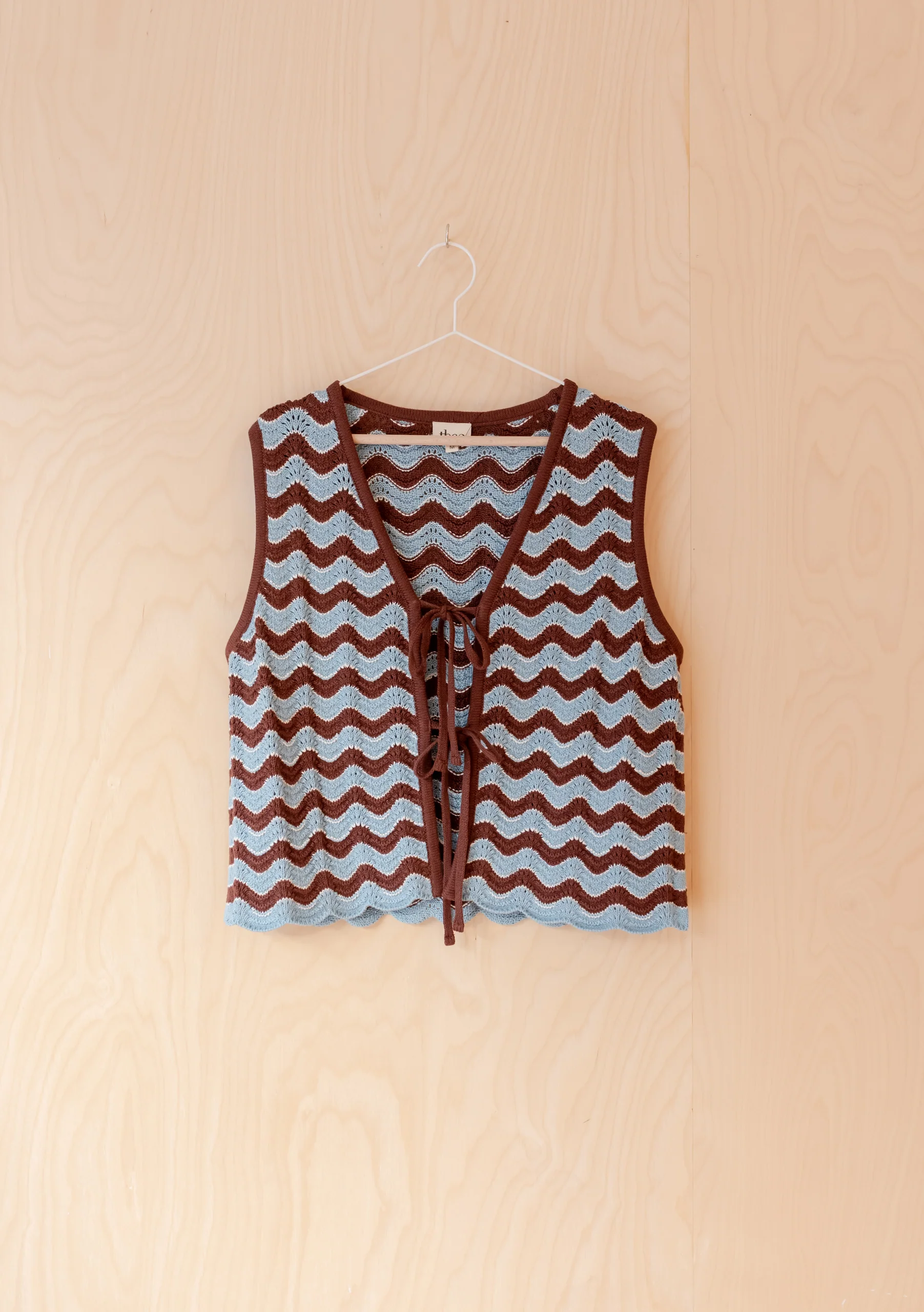 Cotton Knitted Vest in Blue Wave - Image 3