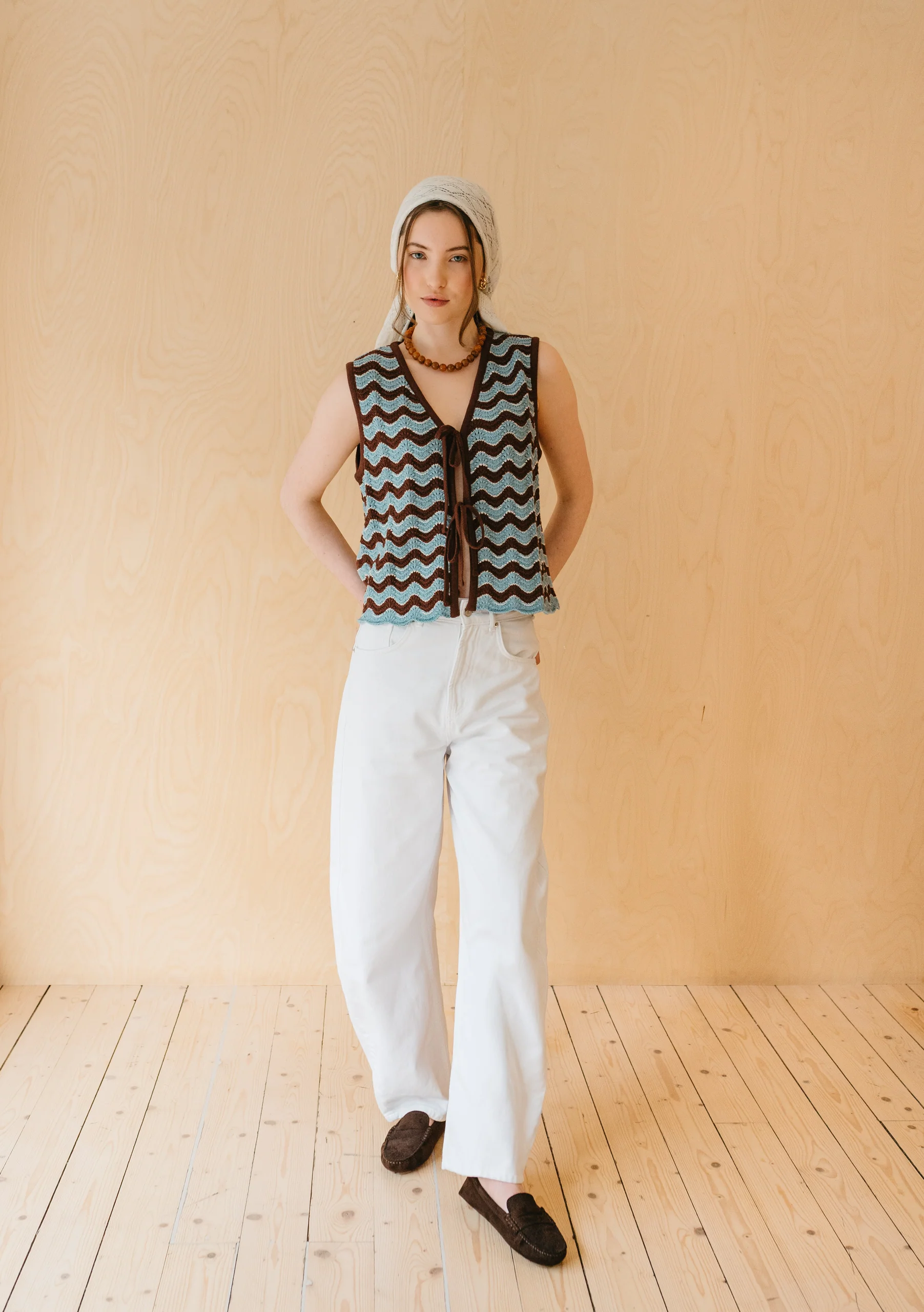 Cotton Knitted Vest in Blue Wave - Image 4
