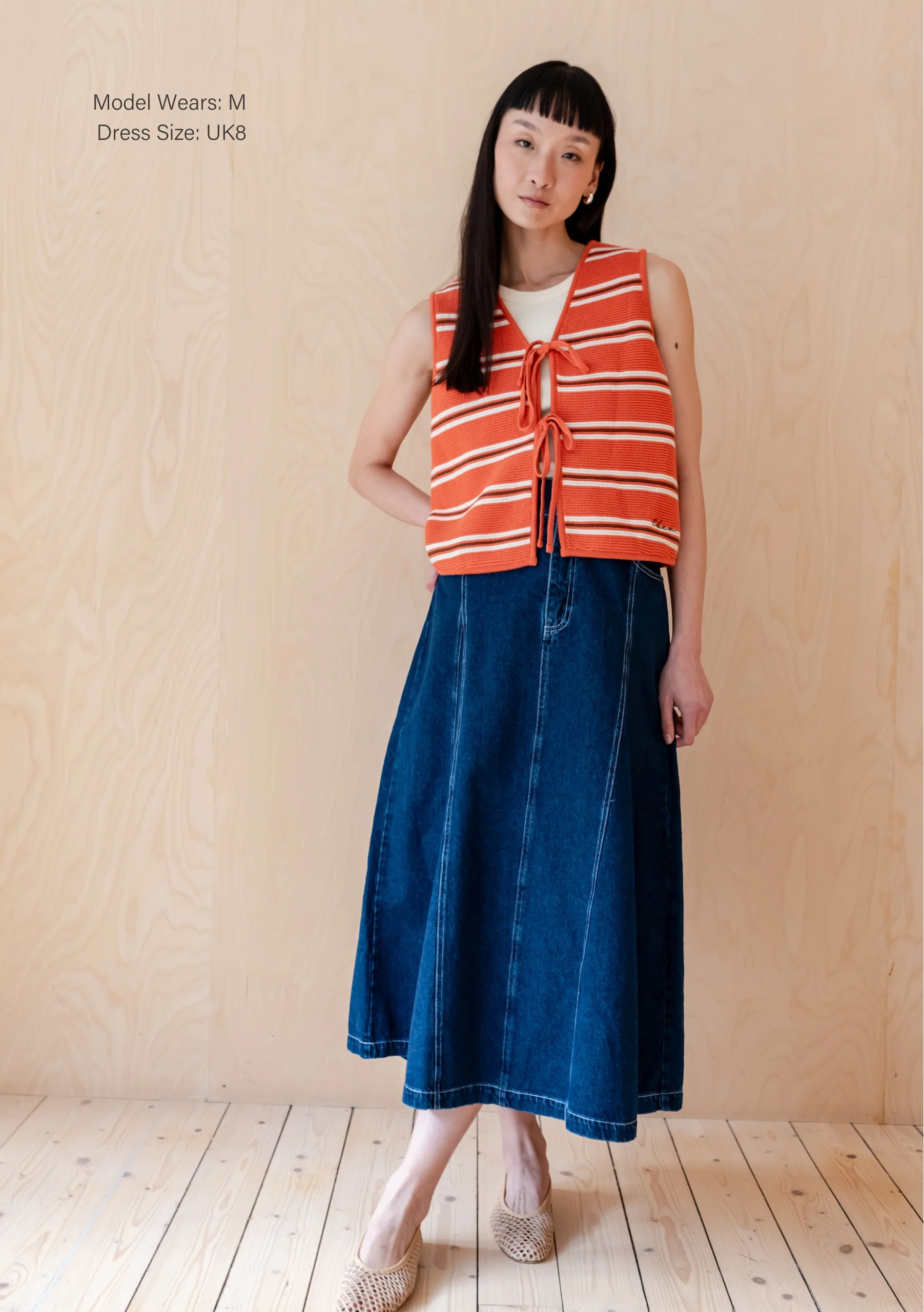 Cotton Knitted Vest in Tangerine Stripe - Image 4