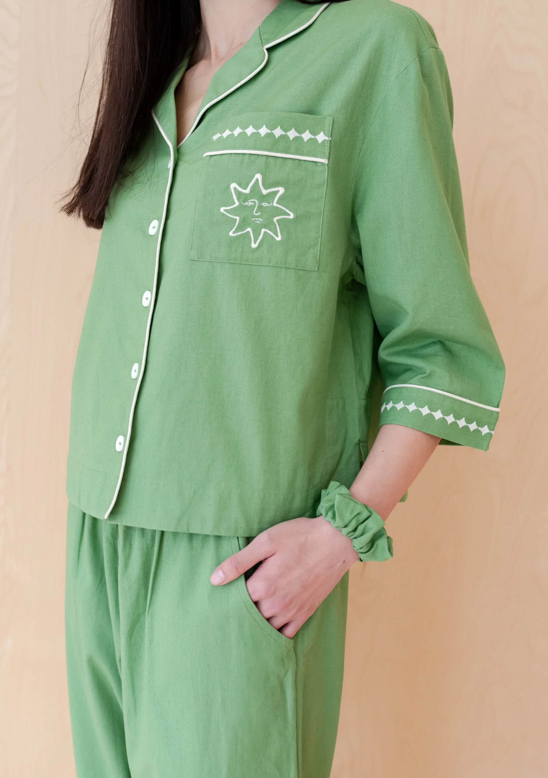 Cotton & Linen Pyjamas in Green - Image 4