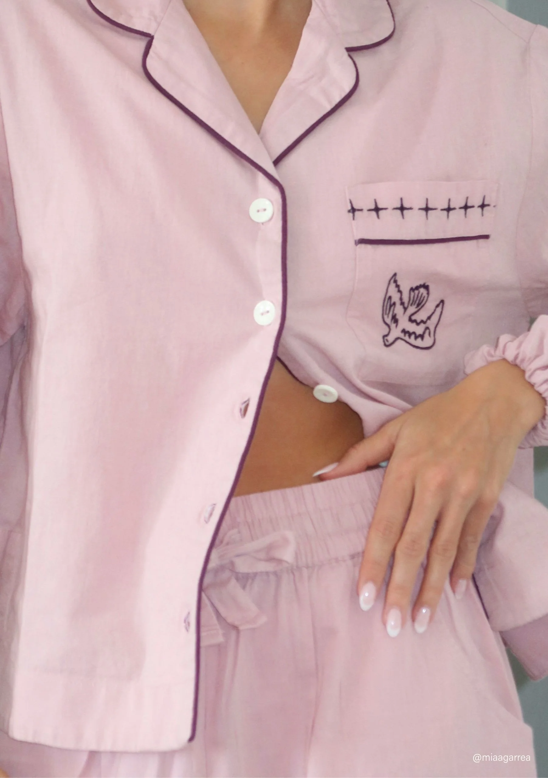 Cropped Cotton & Linen Pyjamas in Pink - Image 3