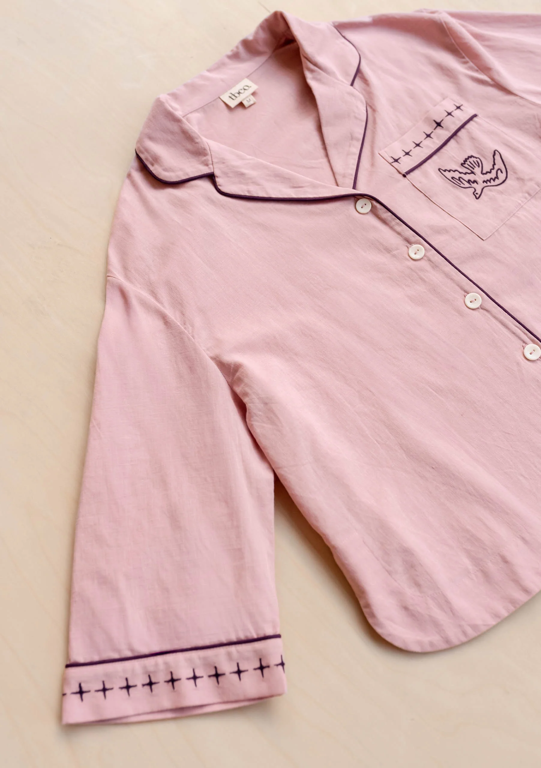 Cropped Cotton & Linen Pyjamas in Pink - Image 7