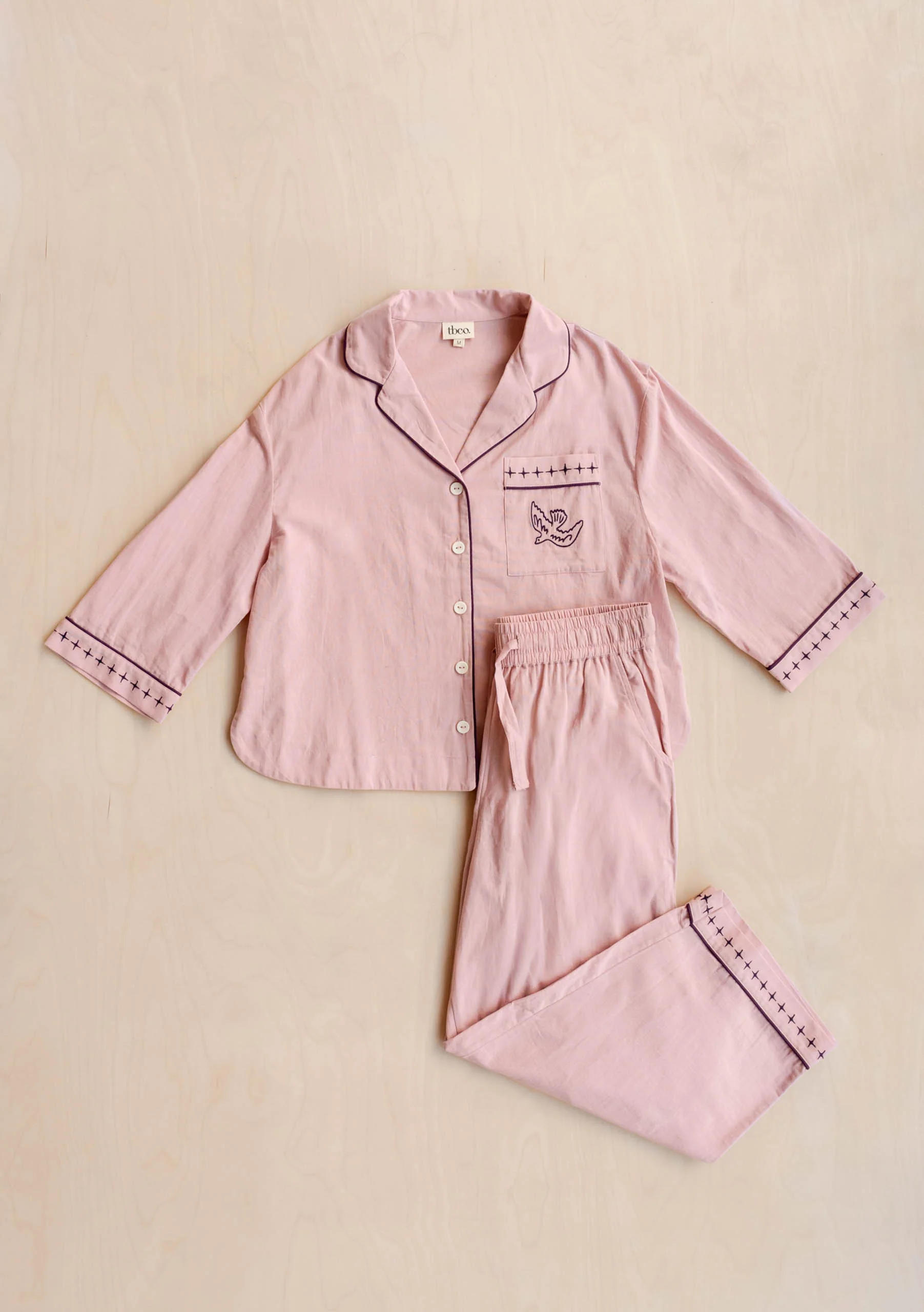 Cropped Cotton & Linen Pyjamas in Pink - Image 8