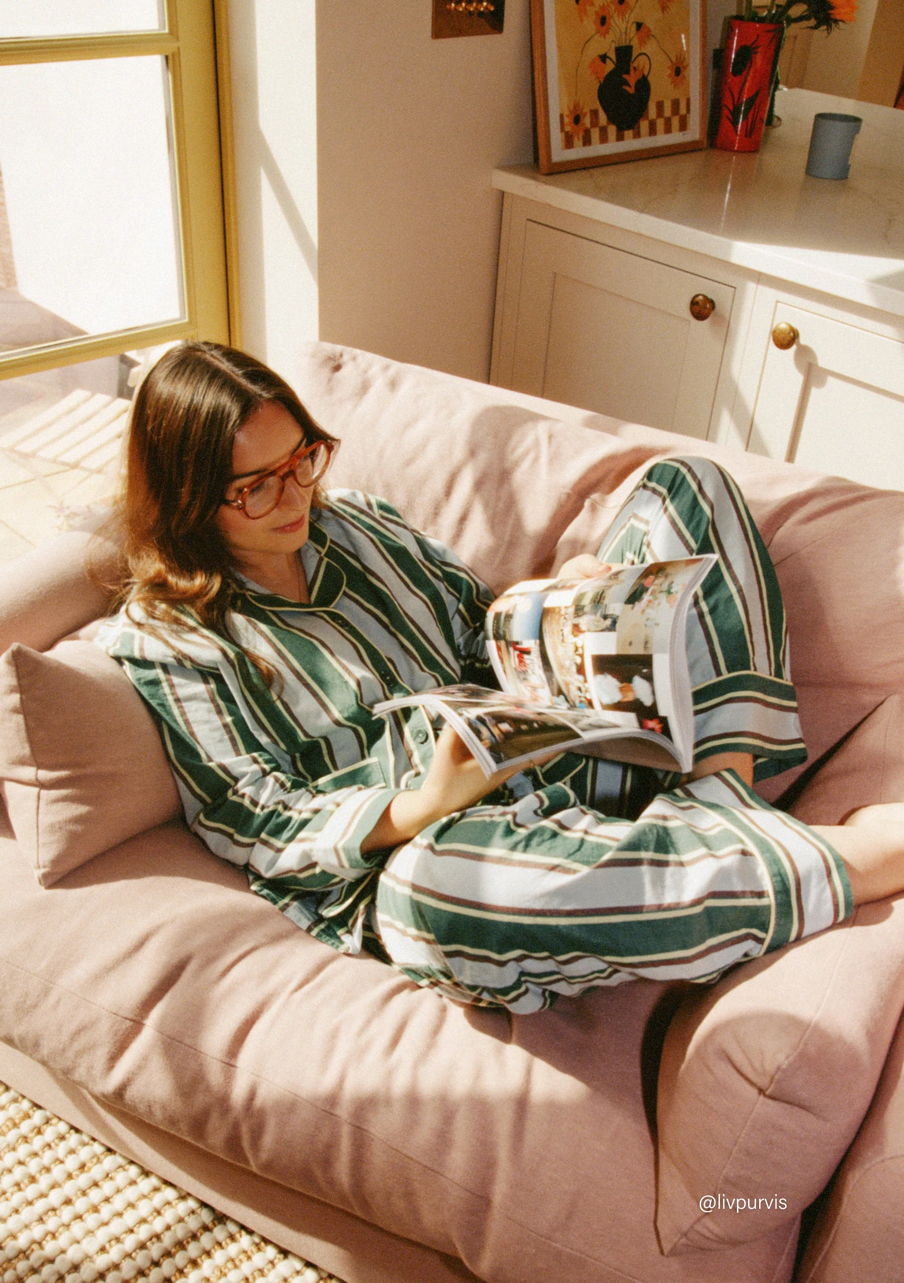 Cotton Pyjamas in Blue Stripe - Image 2