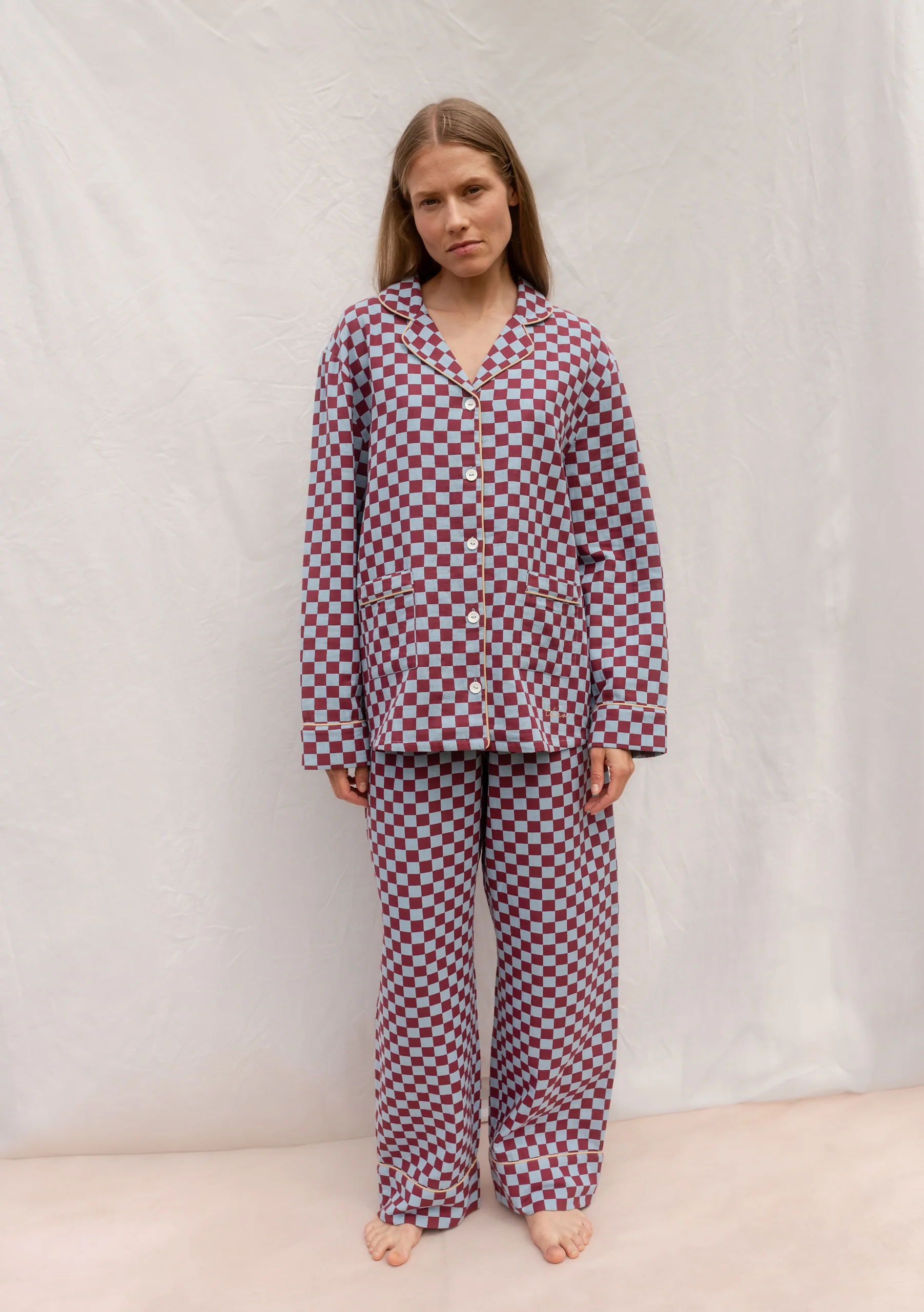 Cotton Pyjamas in Blue Checkerboard