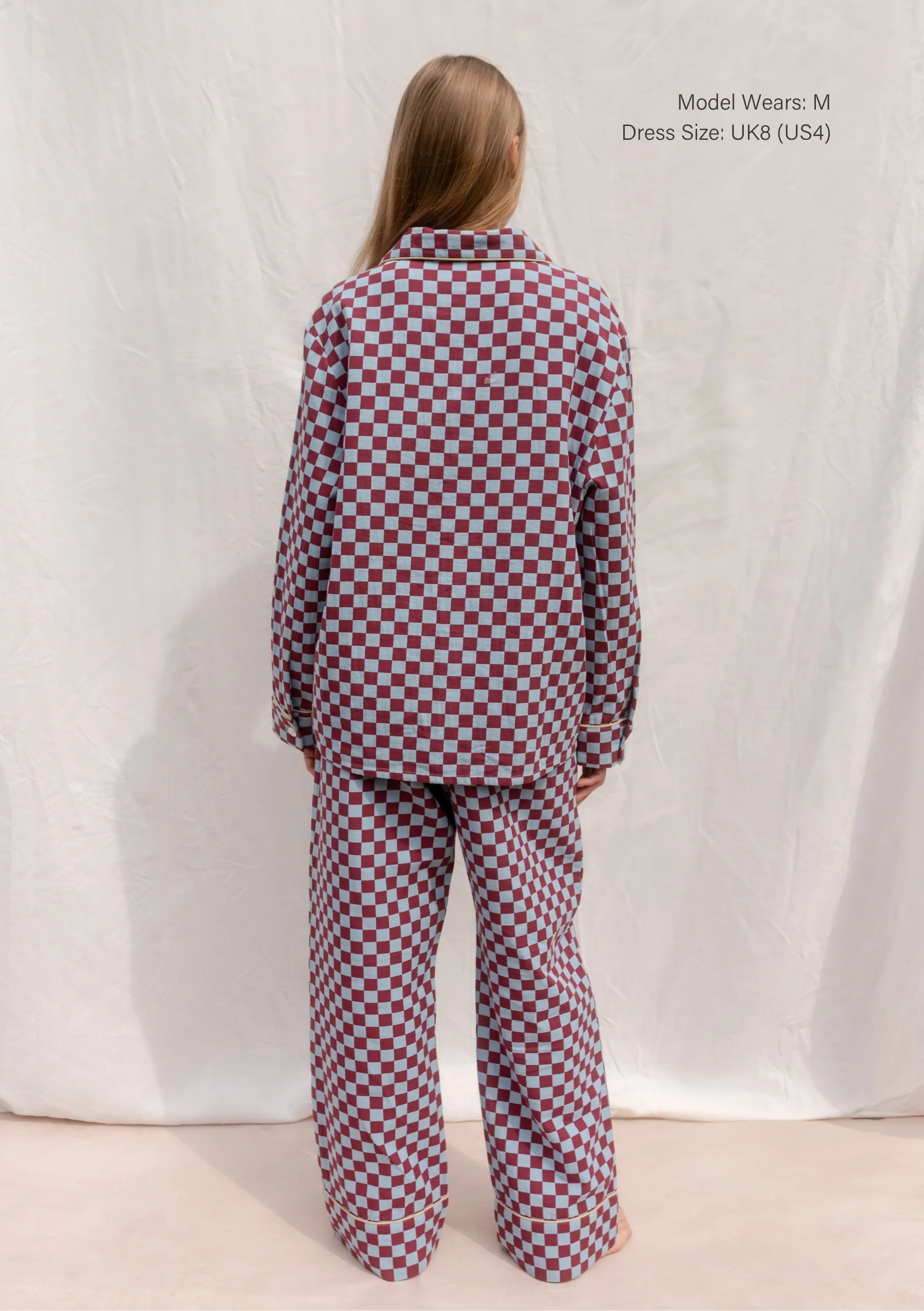 Cotton Pyjamas in Blue Checkerboard - Image 3