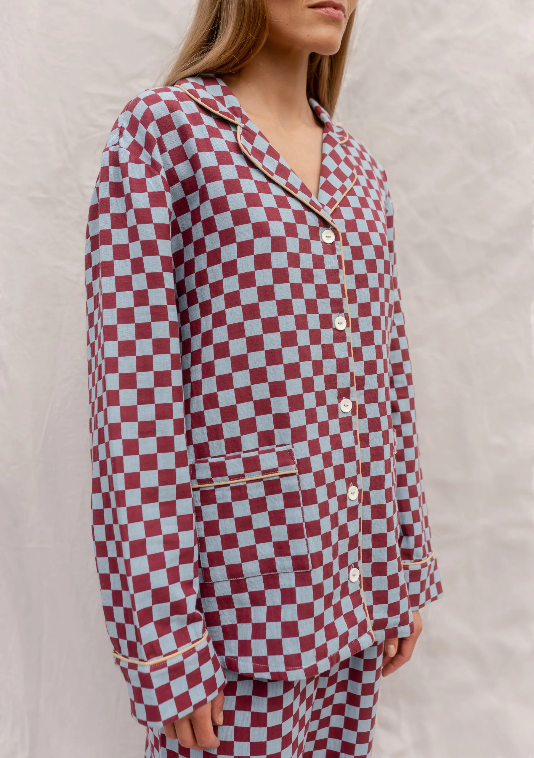 Cotton Pyjamas in Blue Checkerboard - Image 4