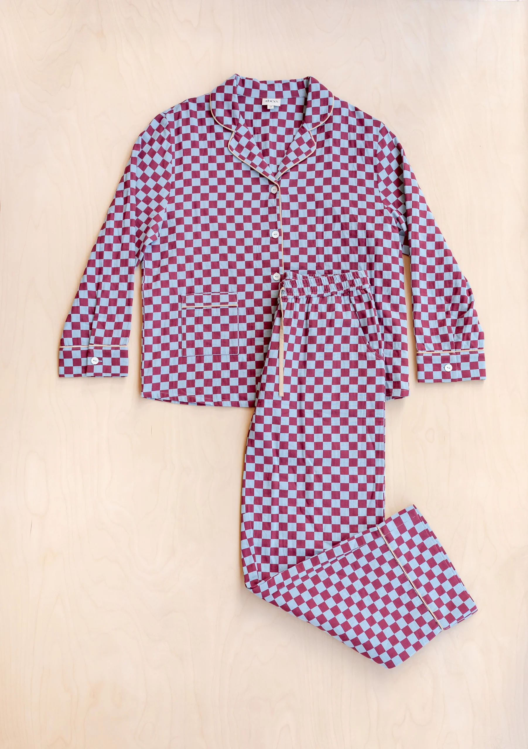 Cotton Pyjamas in Blue Checkerboard - Image 5