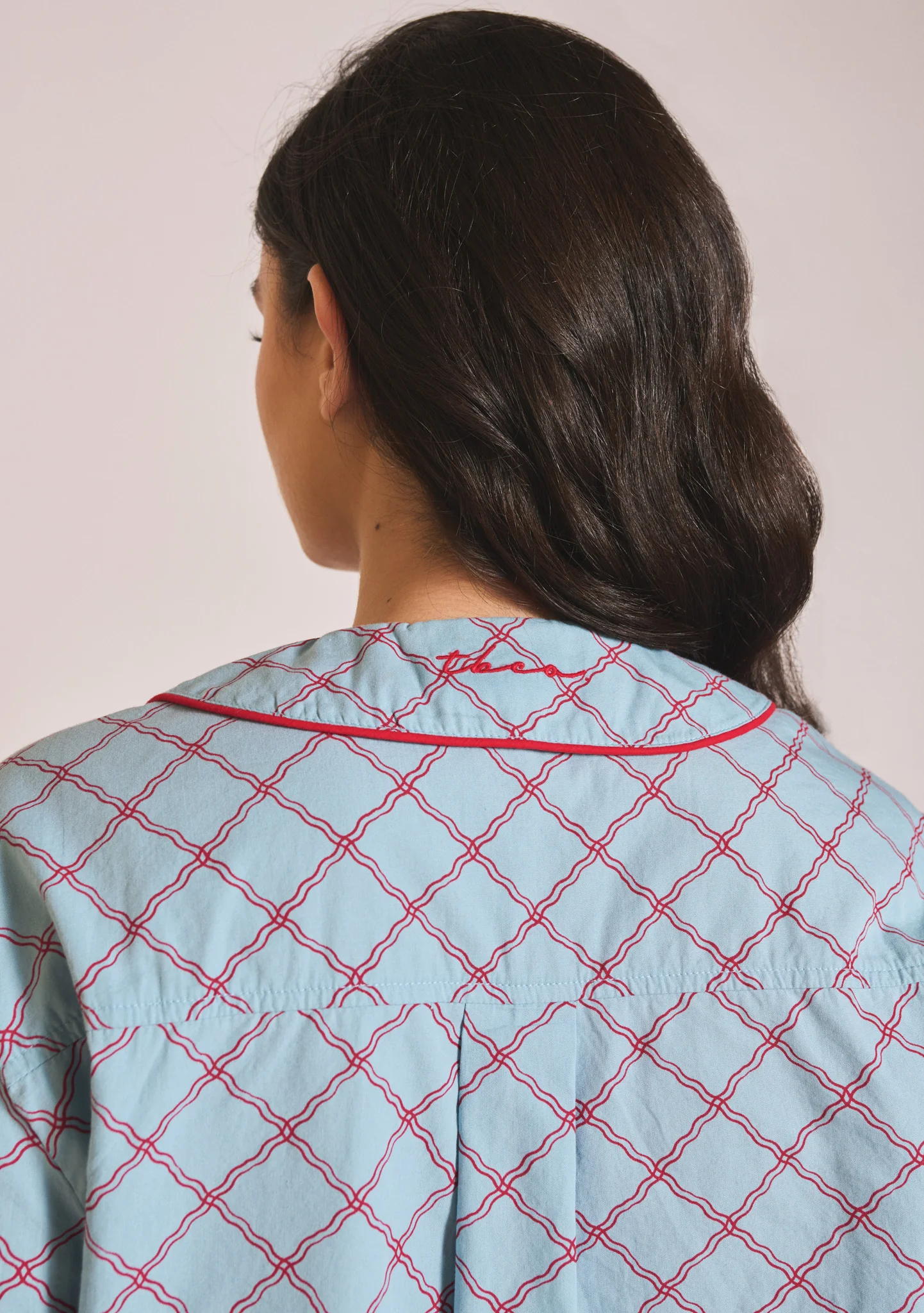 Cropped Cotton Pyjamas in Blue Lattice - Image 4