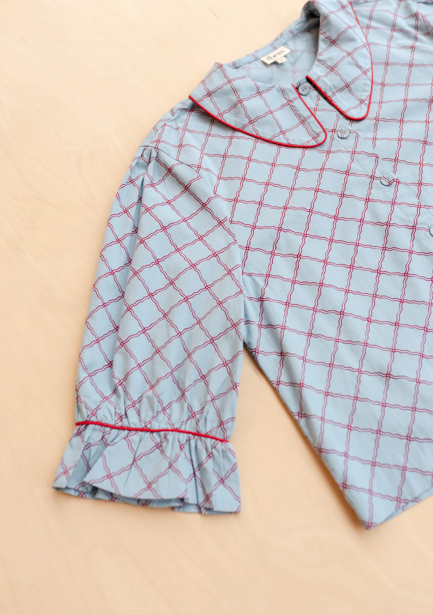 Cropped Cotton Pyjamas in Blue Lattice - Image 6