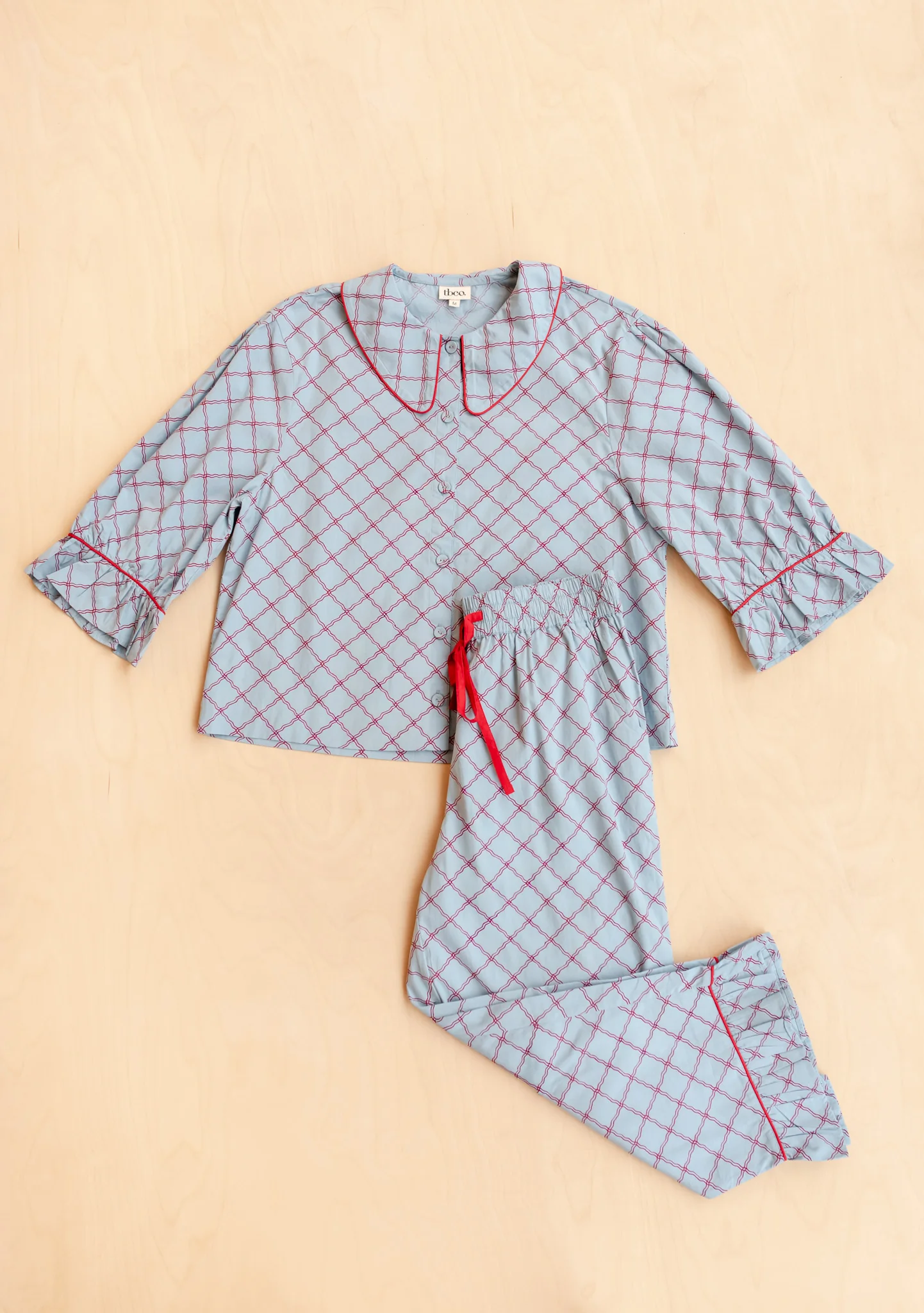 Cropped Cotton Pyjamas in Blue Lattice - Image 7