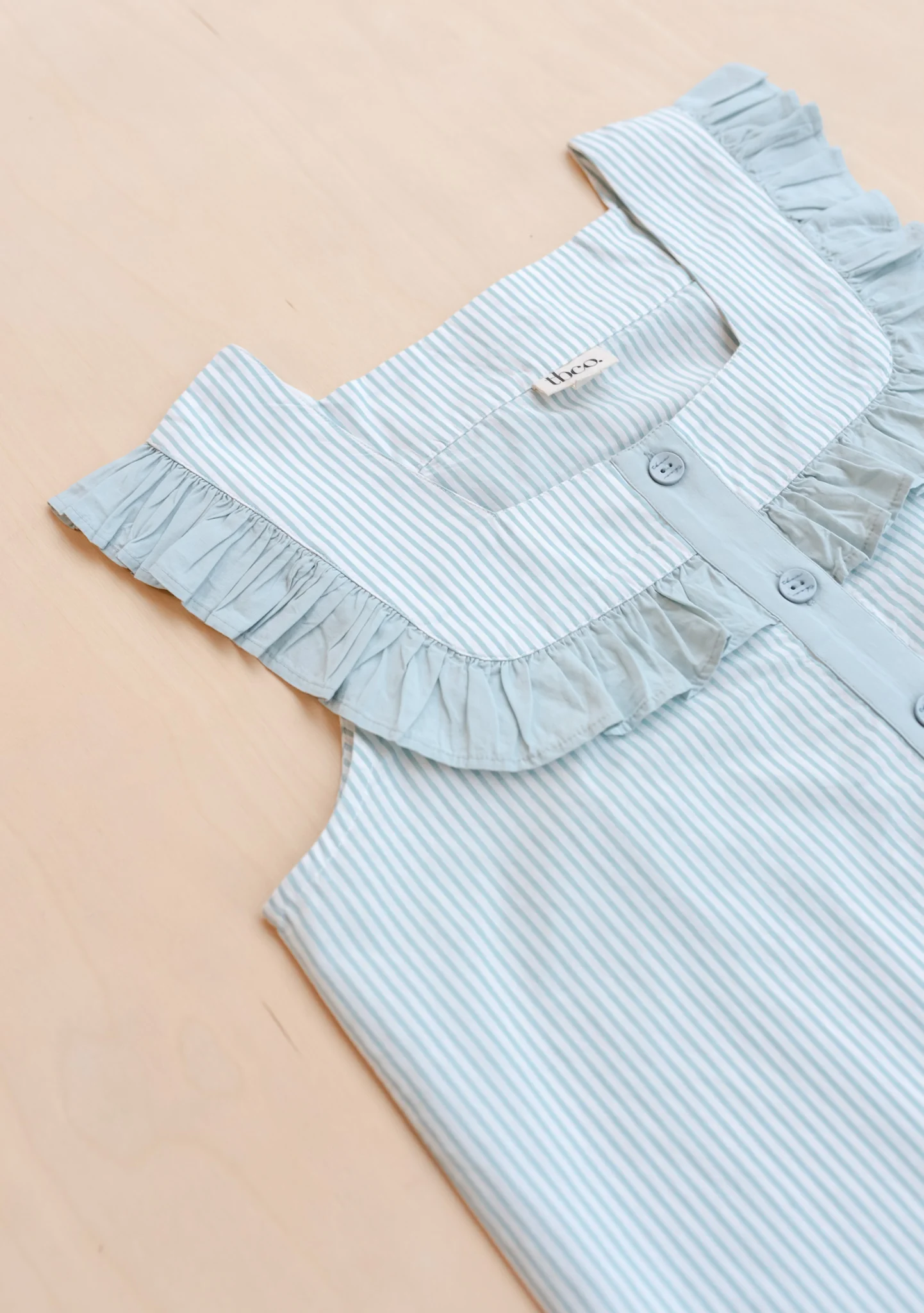 Cotton Pyjamas in Blue Stripe Ruffle - Image 6