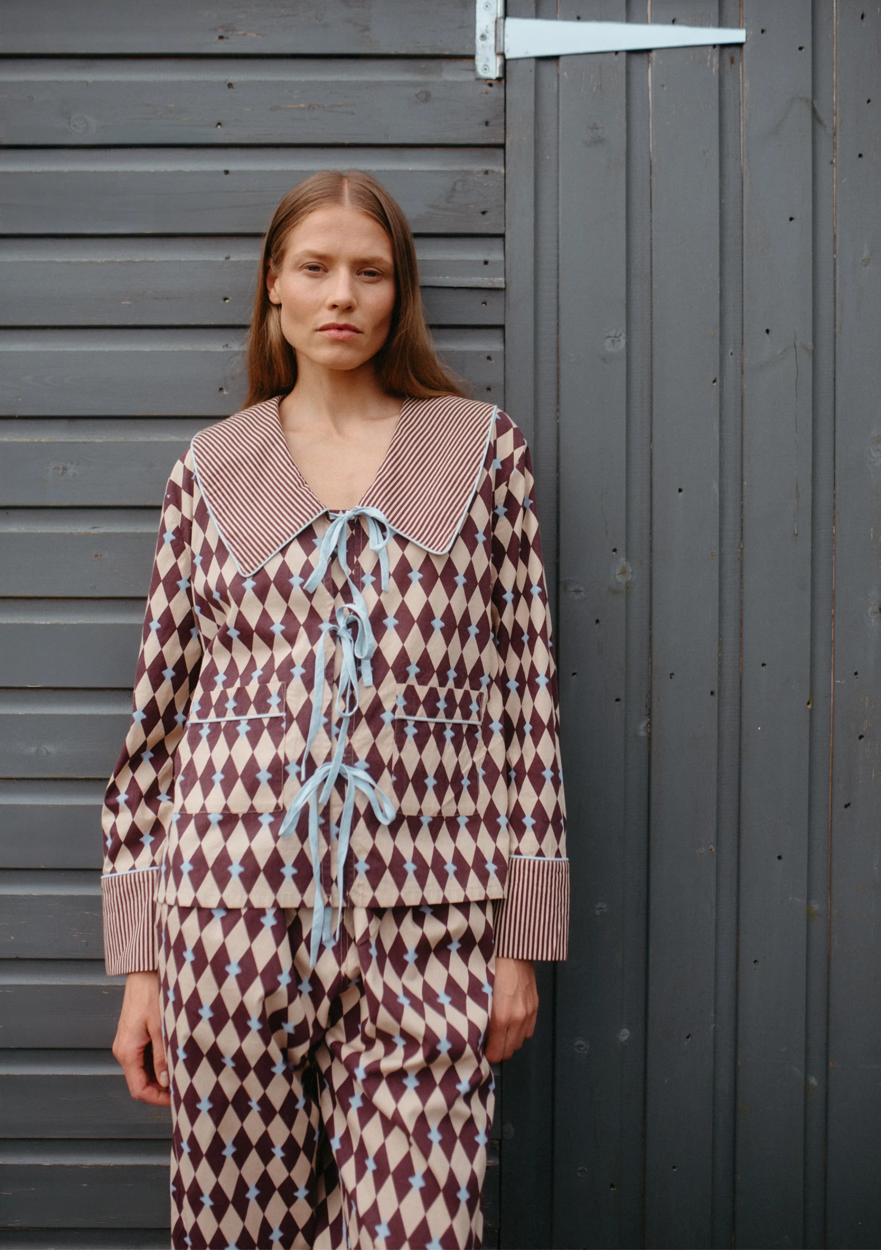 Cotton Pyjamas in Camel Harlequin - Image 5