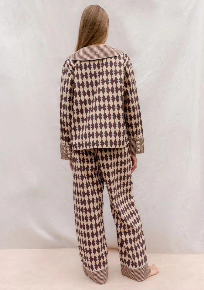Cotton Pyjamas in Camel Harlequin - Image 6