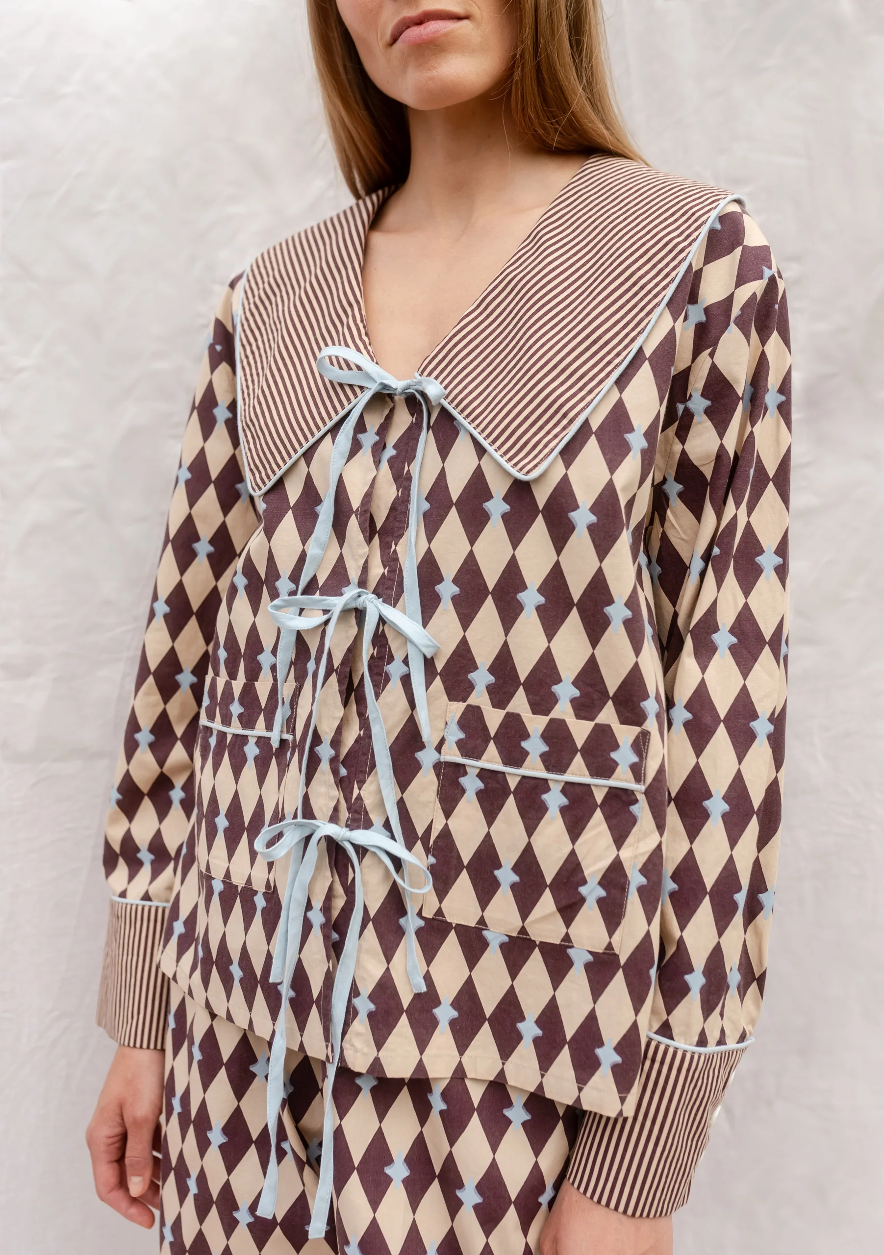 Cotton Pyjamas in Camel Harlequin - Image 7