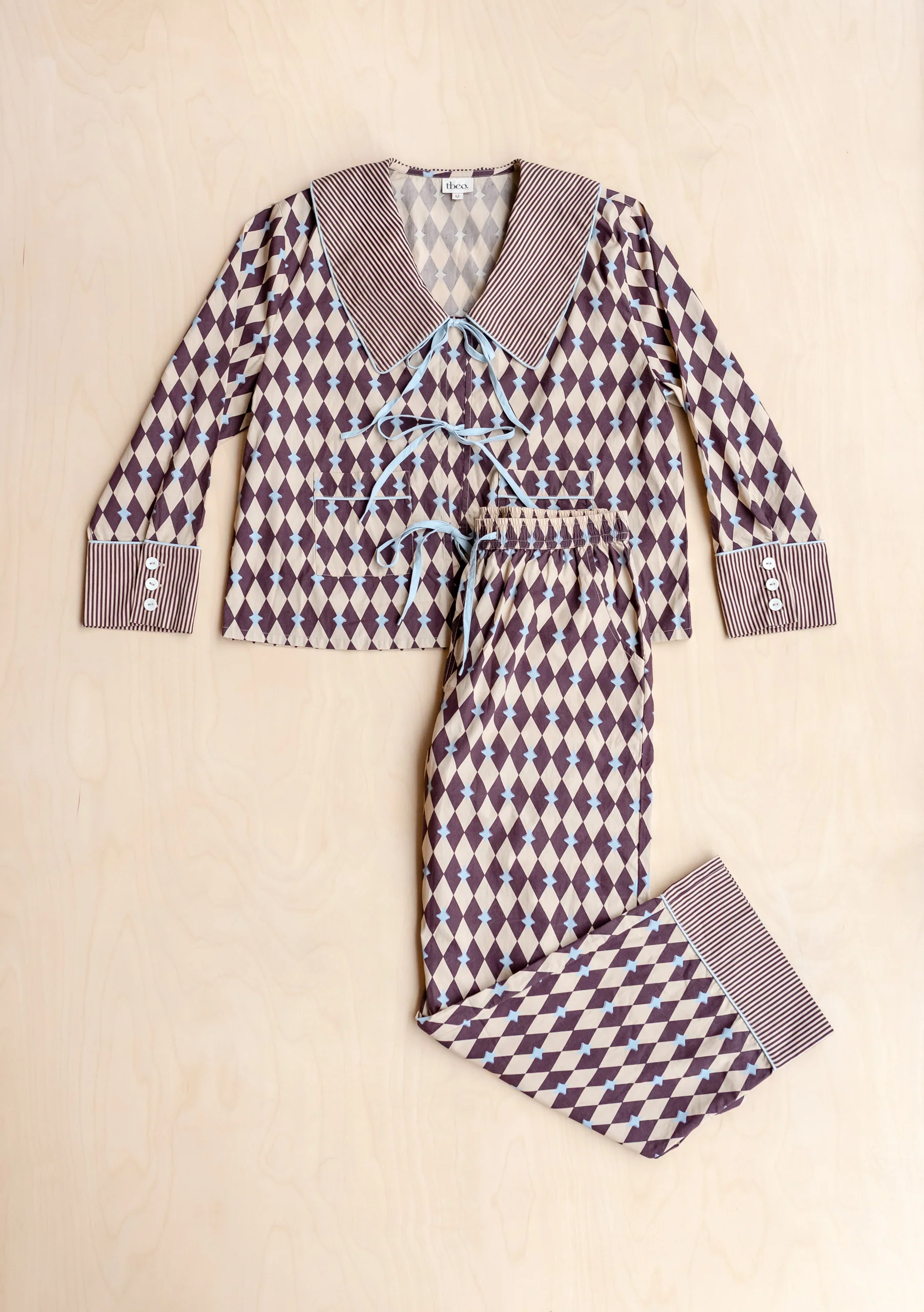 Cotton Pyjamas in Camel Harlequin - Image 9