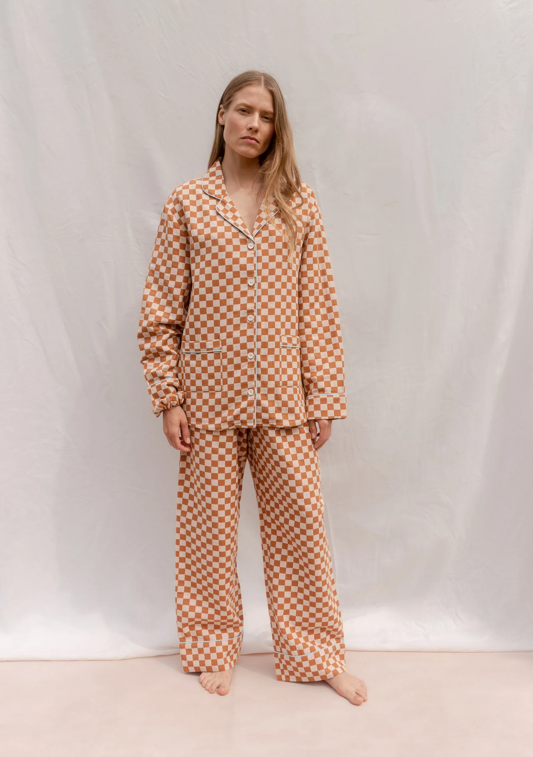 Cotton Pyjamas in Honey Checkerboard
