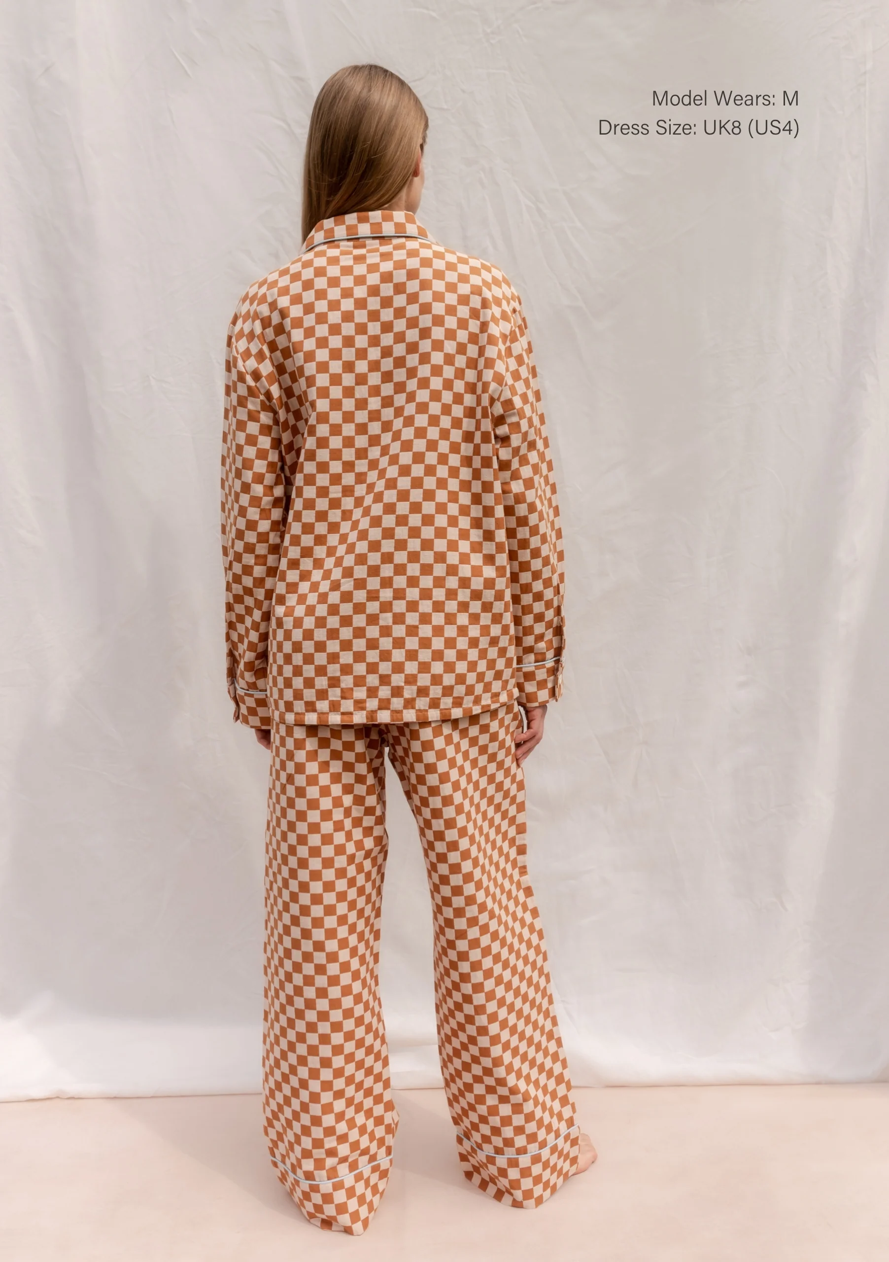 Cotton Pyjamas in Honey Checkerboard - Image 3